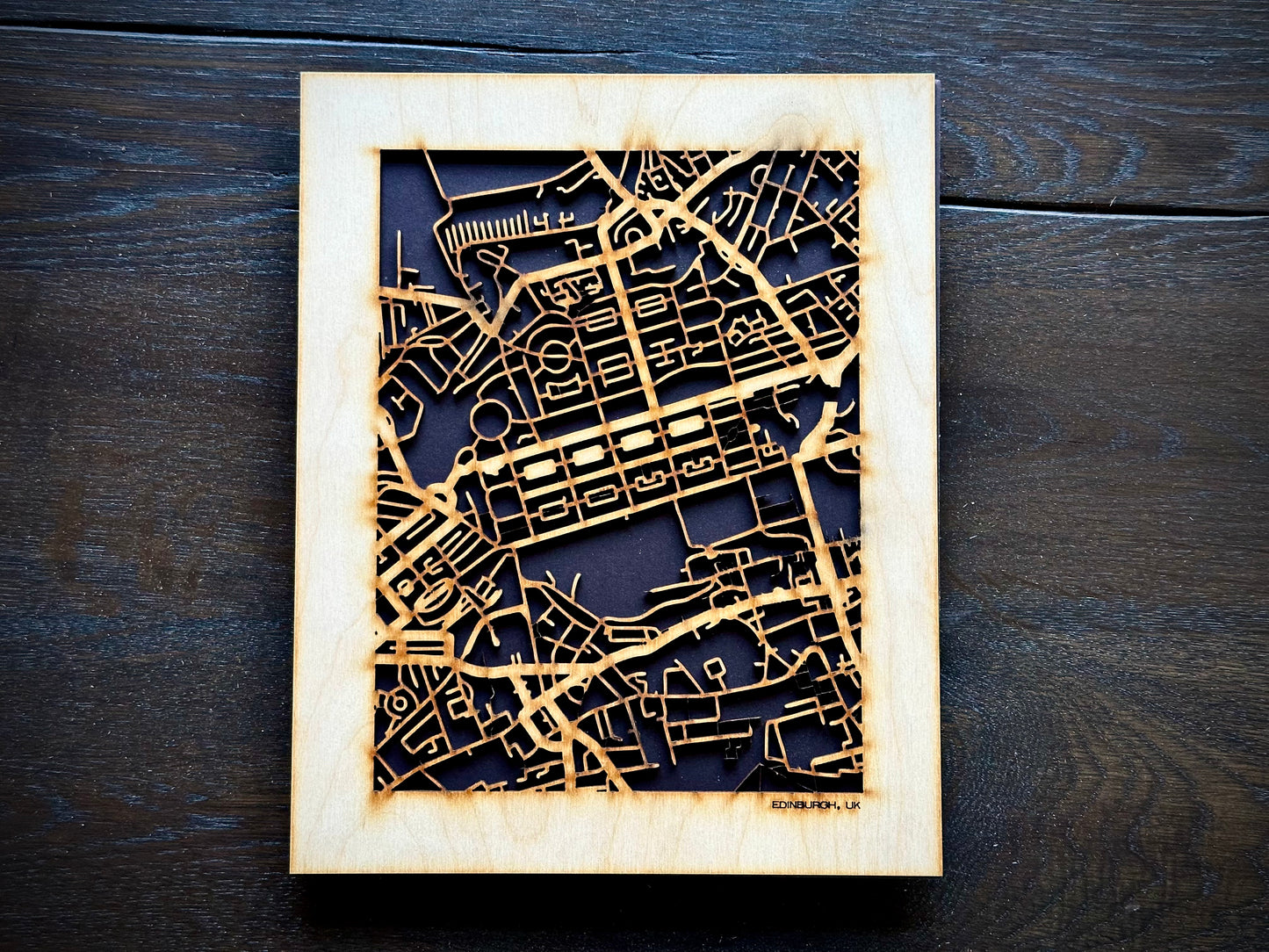 Edinburgh, UK City Street Map | Modern Wood Wall Art in a Minimalist design. 2 sizes