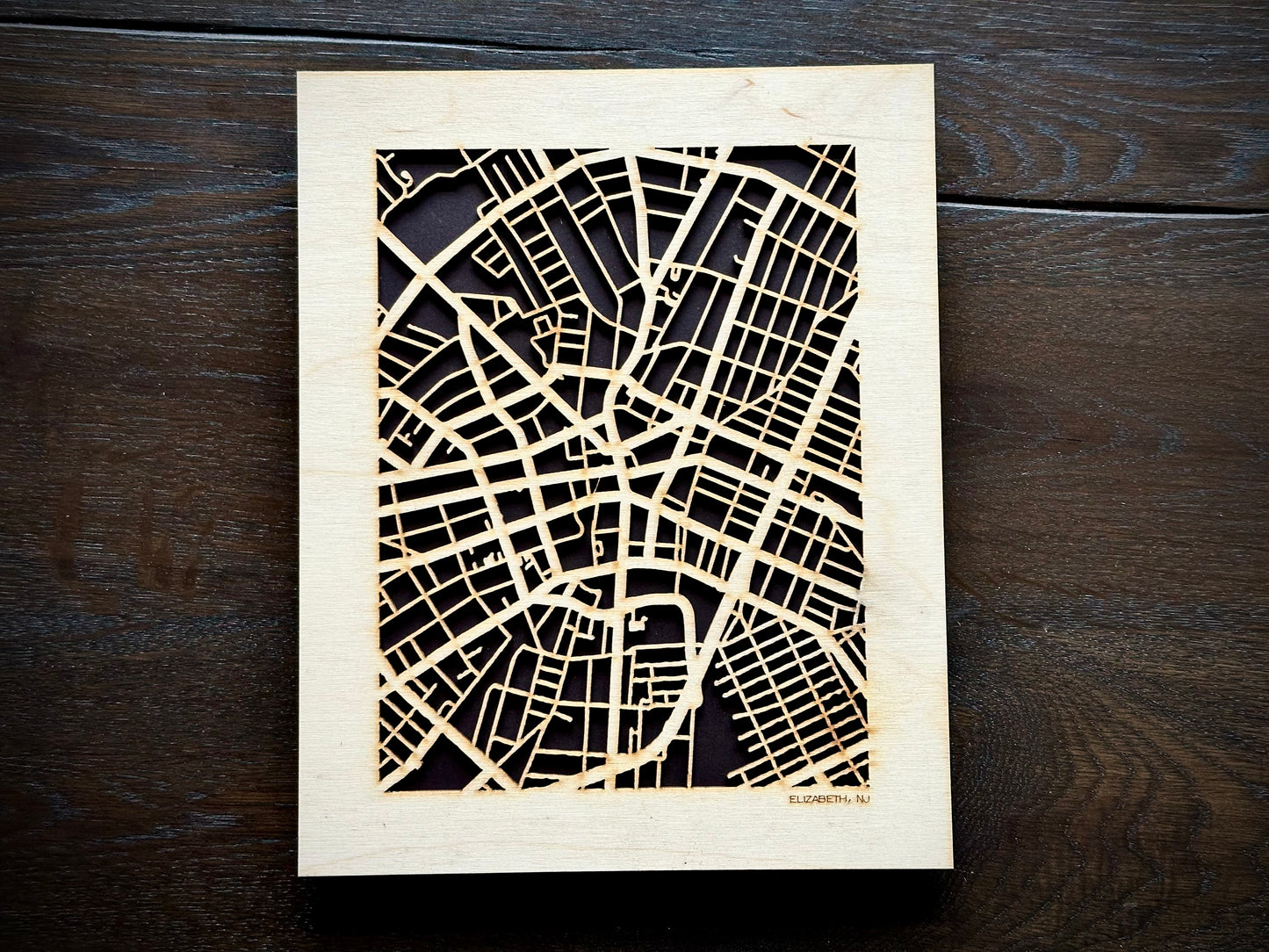 Elizabeth, NJ City Street Map | Modern Wood Wall Art in a Minimalist design. 2 sizes