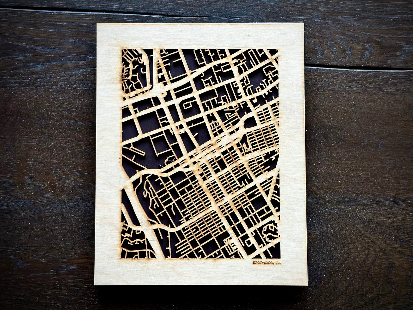 Escondido, CA City Street Map | Modern Wood Wall Art in a Minimalist design. 2 sizes