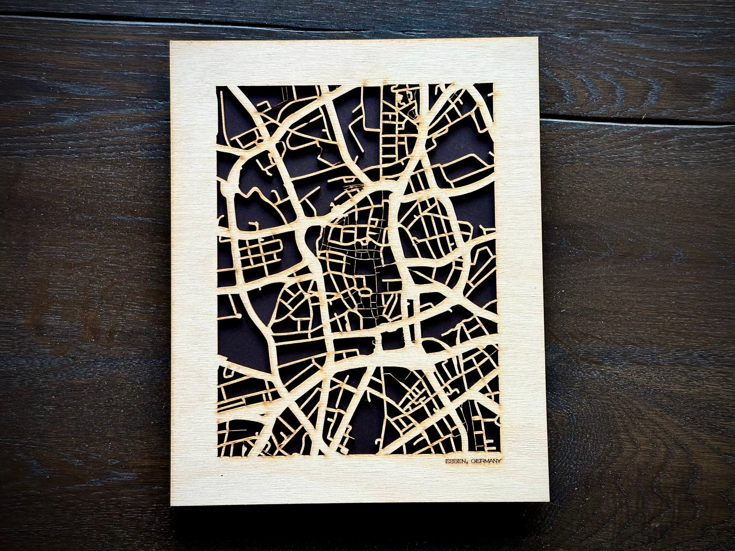 Essen, Germany City Street Map | Modern Wood Wall Art in a Minimalist design. 2 sizes