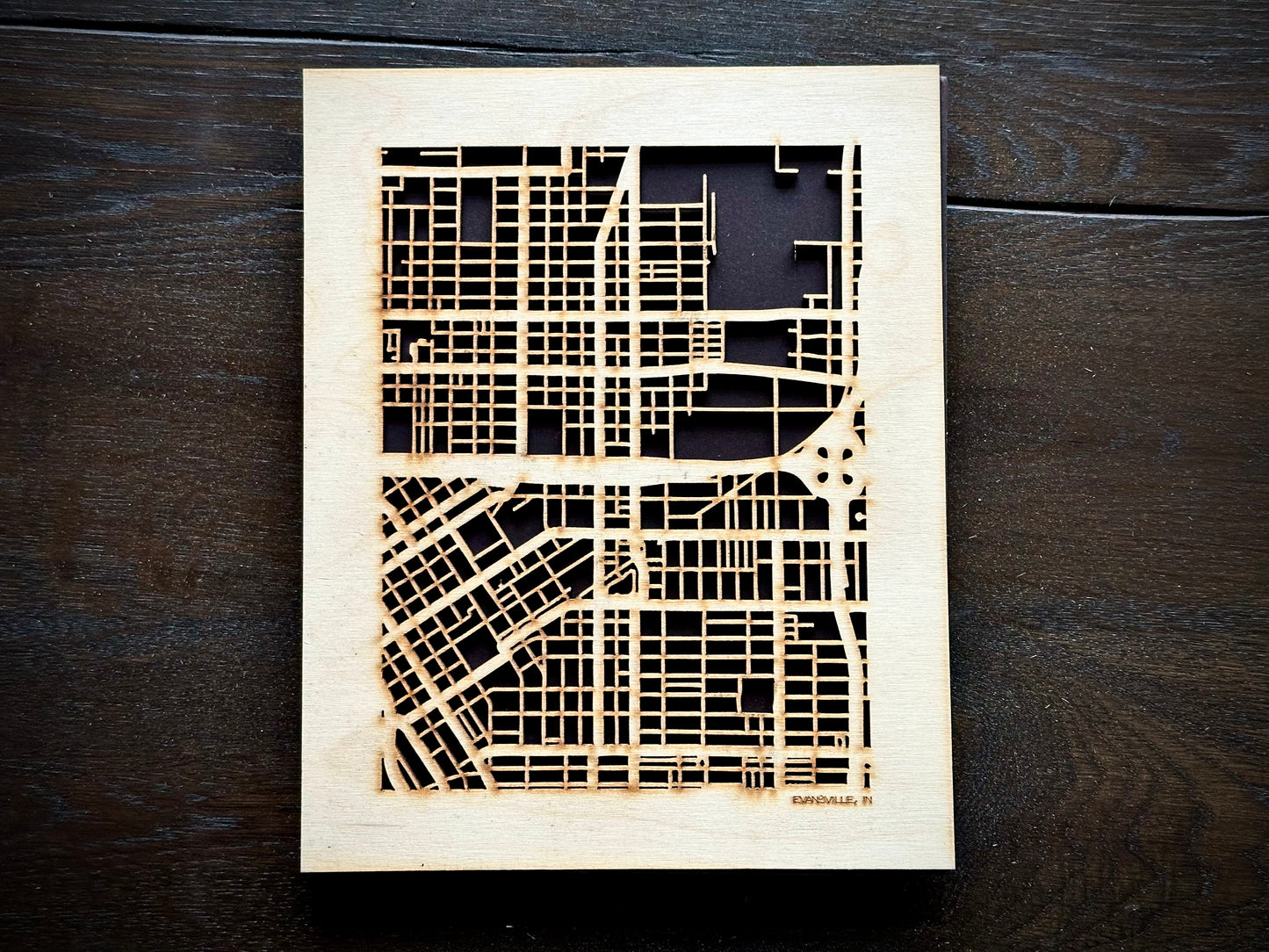 Evansville, IN City Street Map | Modern Wood Wall Art in a Minimalist design. 2 sizes