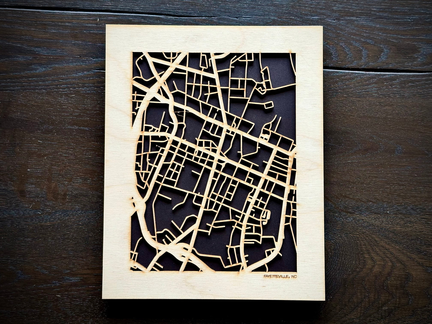 Fayetteville, NC City Street Map | Modern Wood Wall Art in a Minimalist design. 2 sizes