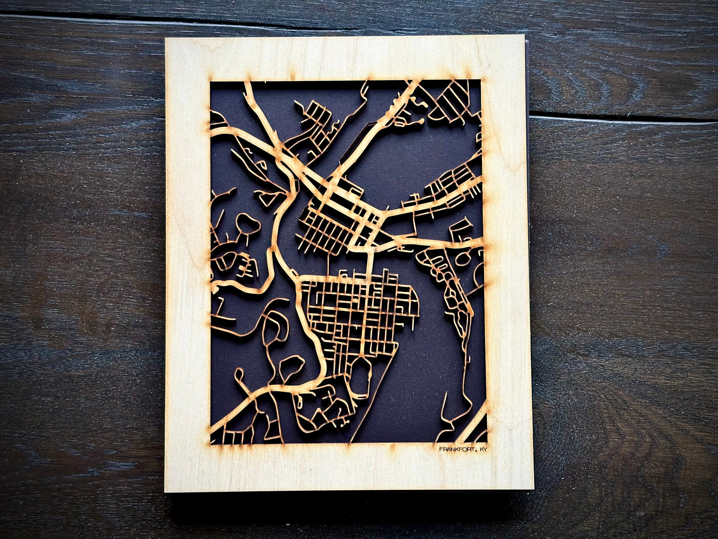 Frankfort, KY City Street Map | Modern Wood Wall Art in a Minimalist design. 2 sizes
