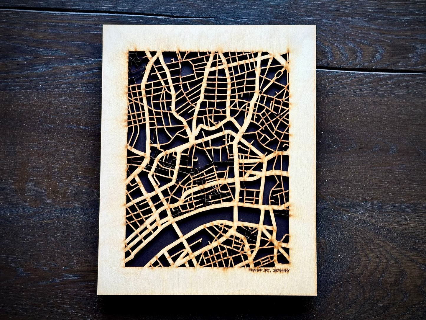 Frankfurt, Germany City Street Map | Modern Wood Wall Art in a Minimalist design. 2 sizes