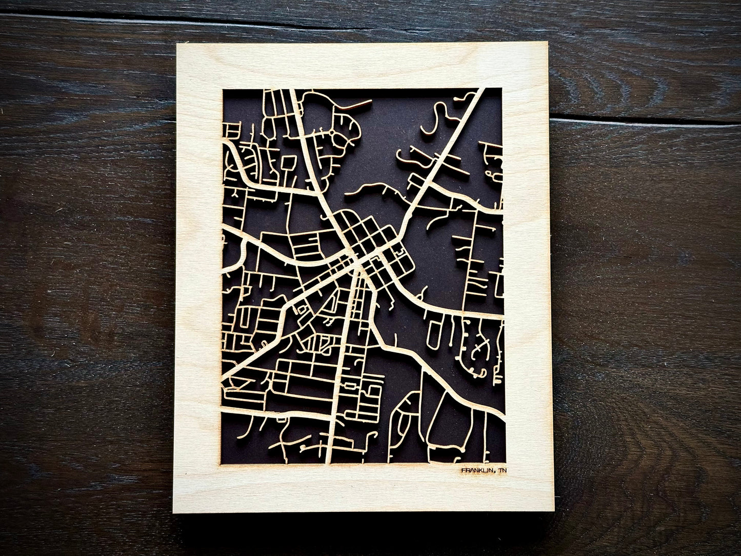 Franklin, TN City Street Map | Modern Wood Wall Art in a Minimalist design. 2 sizes
