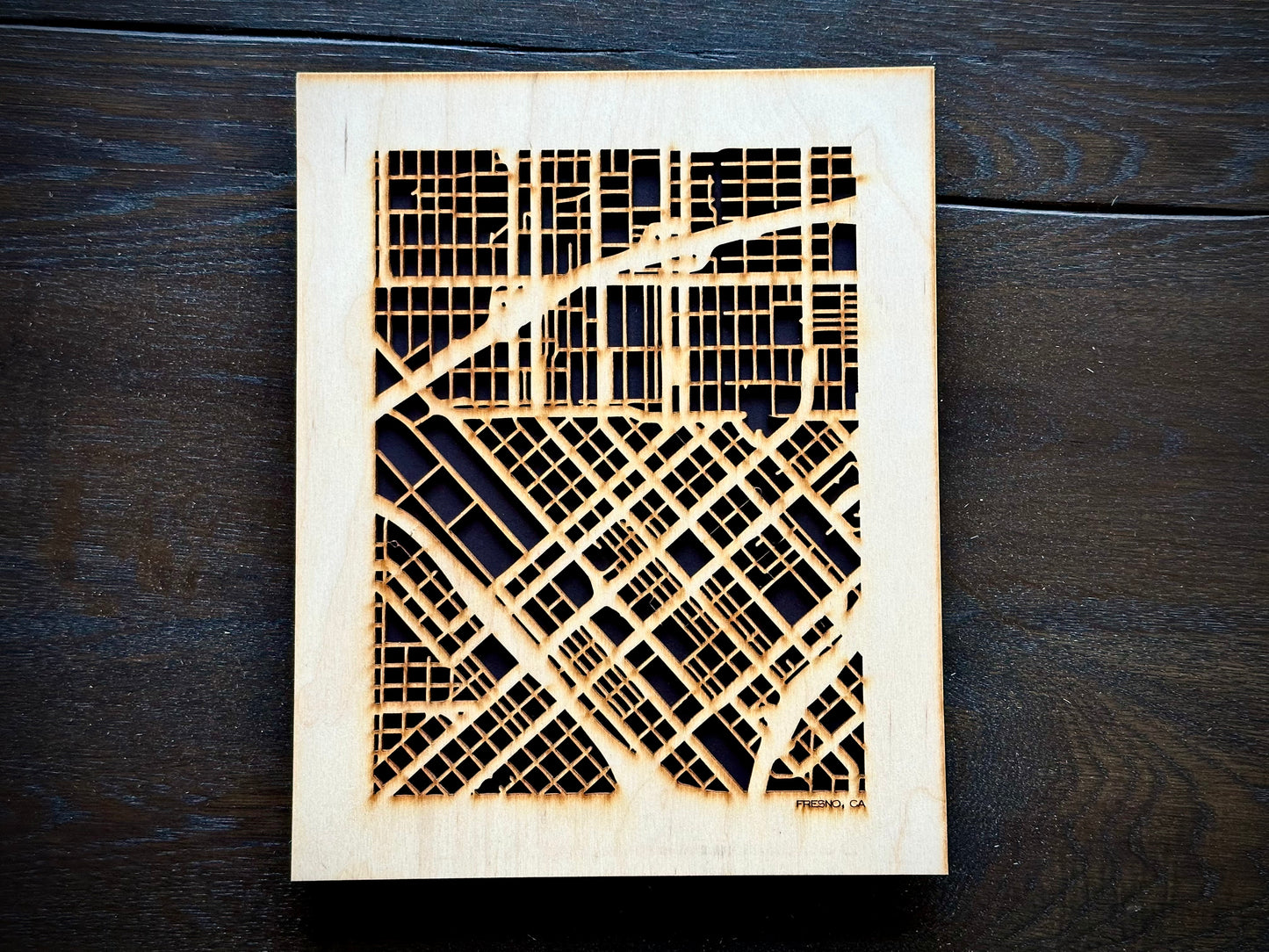Fresno, CA City Street Map | Modern Wood Wall Art in a Minimalist design. 2 sizes