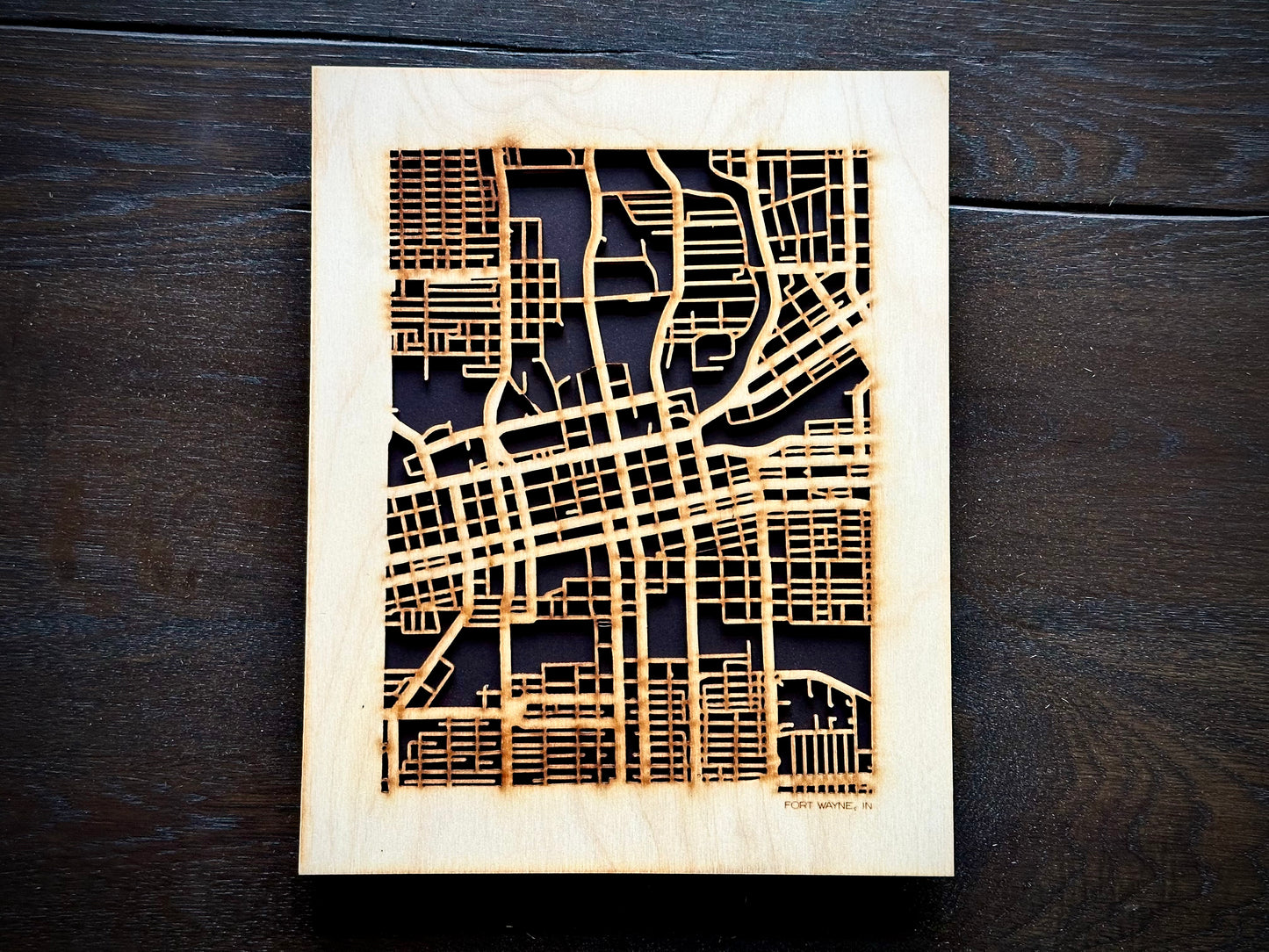 Fort Wayne, IN City Street Map | Modern Wood Wall Art in a Minimalist design. 2 sizes
