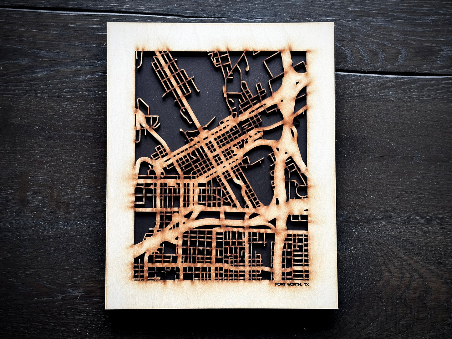 Fort Worth, TX City Street Map | Modern Wood Wall Art in a Minimalist design. 2 sizes