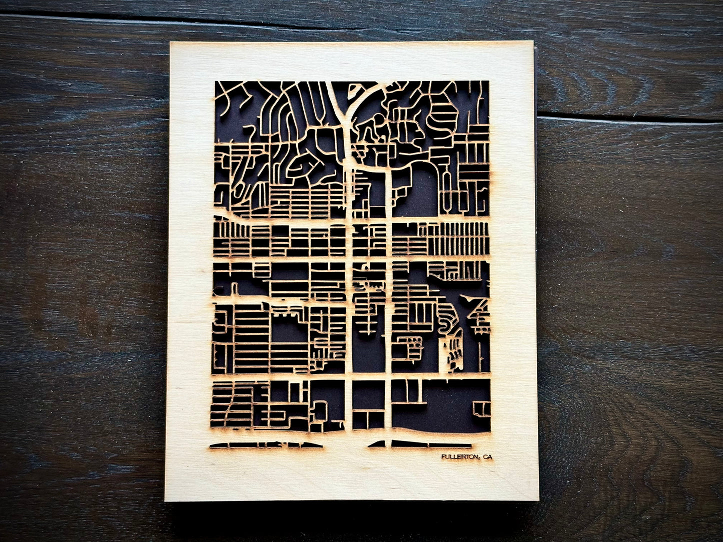 Fullerton, CA City Street Map | Modern Wood Wall Art in a Minimalist design. 2 sizes