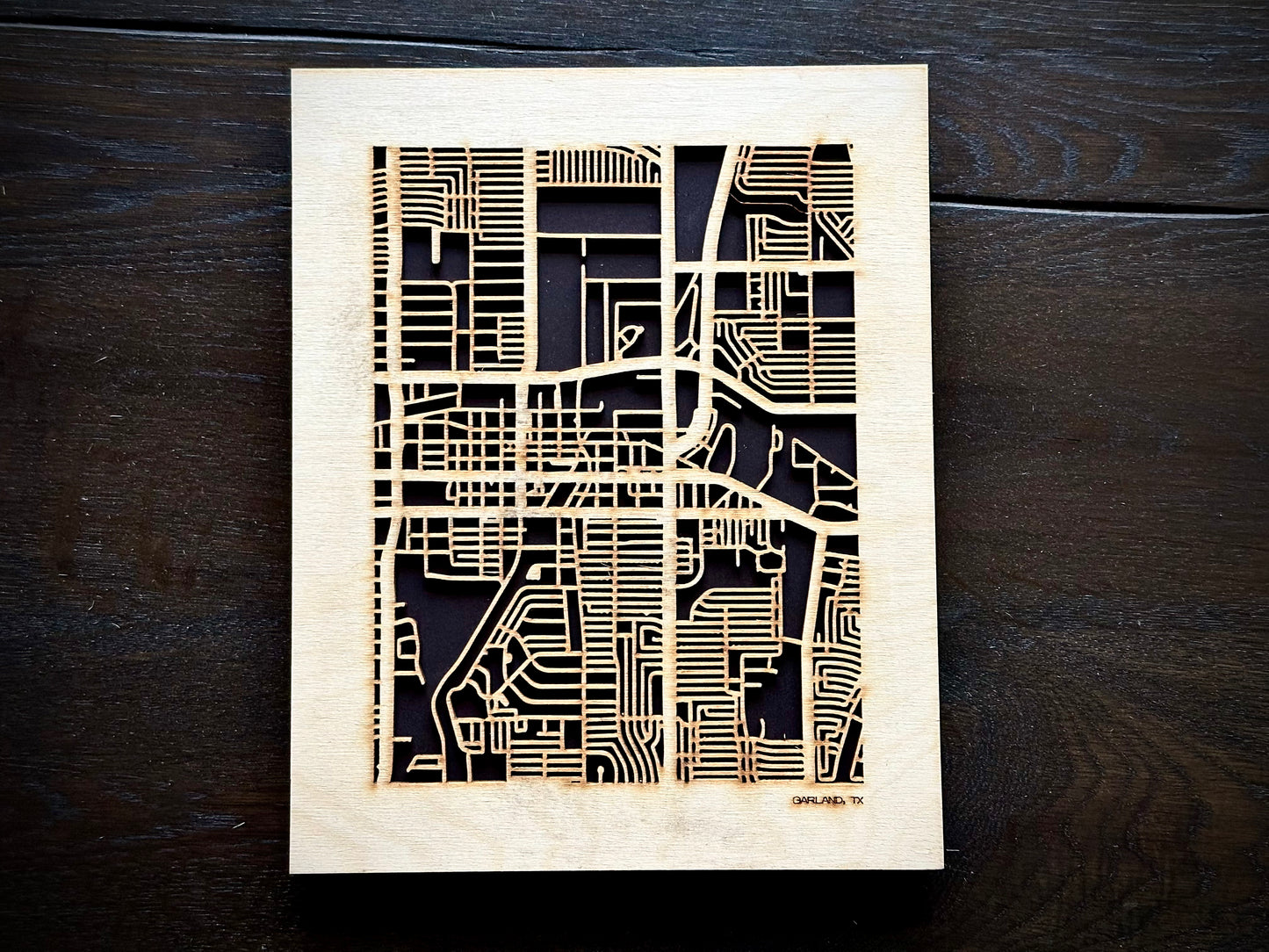 Garland, TX City Street Map | Modern Wood Wall Art in a Minimalist design. 2 sizes