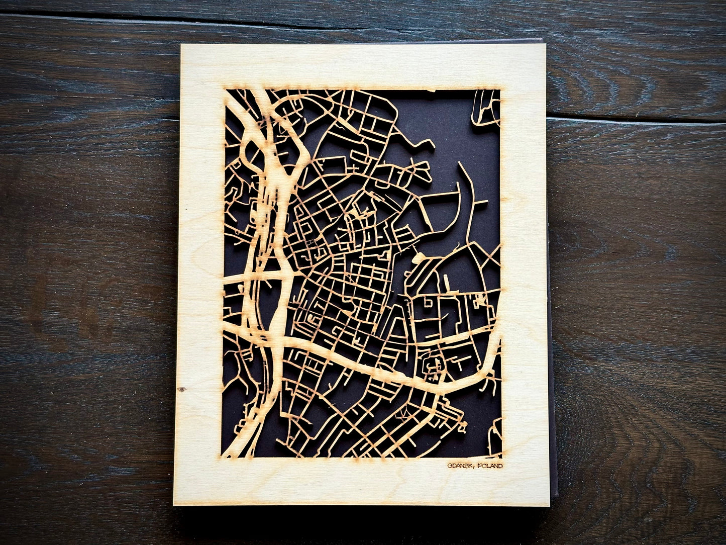 Gdansk, Poland City Street Map | Modern Wood Wall Art in a Minimalist design. 2 sizes
