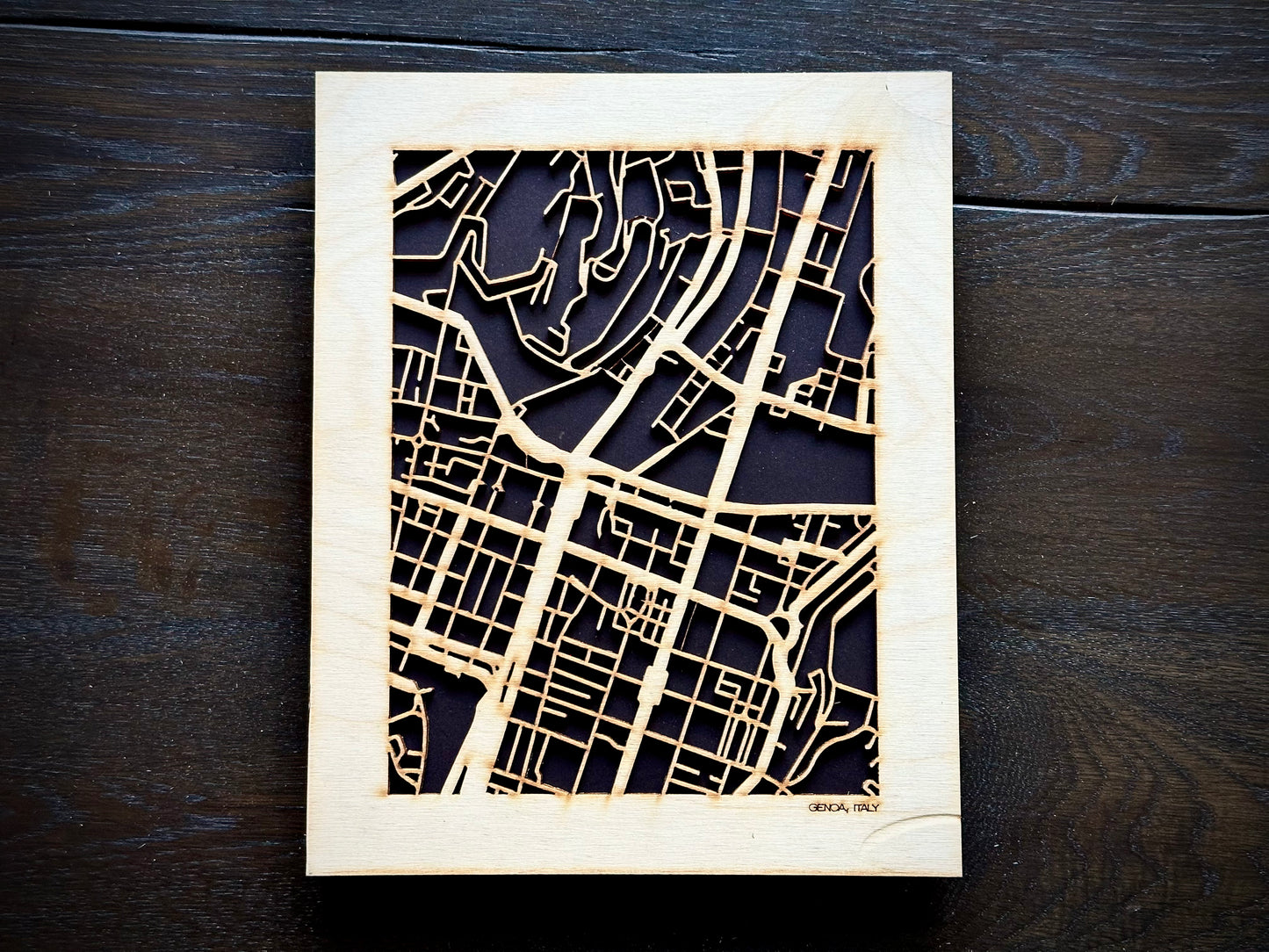 Genoa, Italy City Street Map | Modern Wood Wall Art in a Minimalist design. 2 sizes