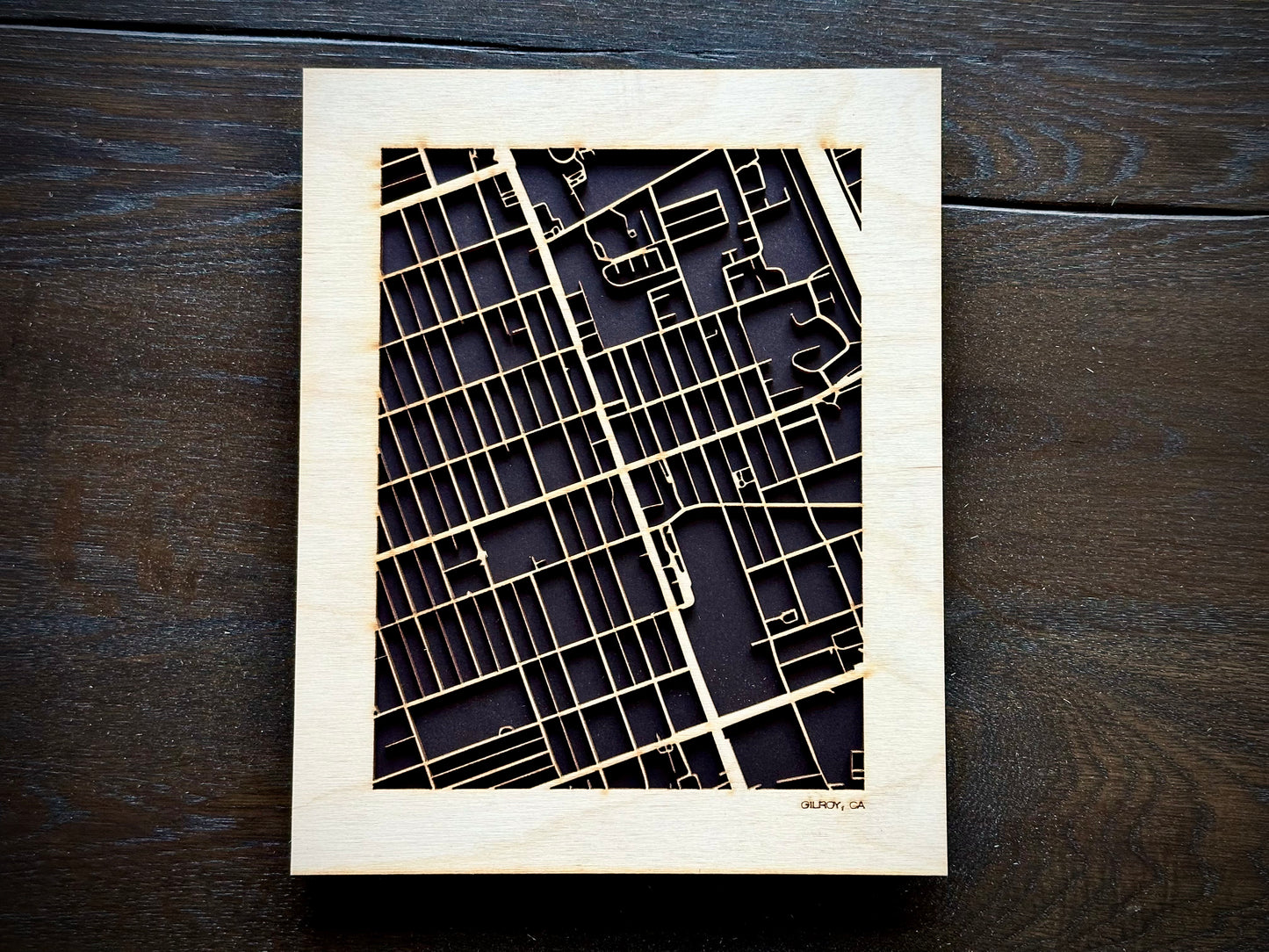 Gilroy, CA City Street Map | Modern Wood Wall Art in a Minimalist design. 2 sizes