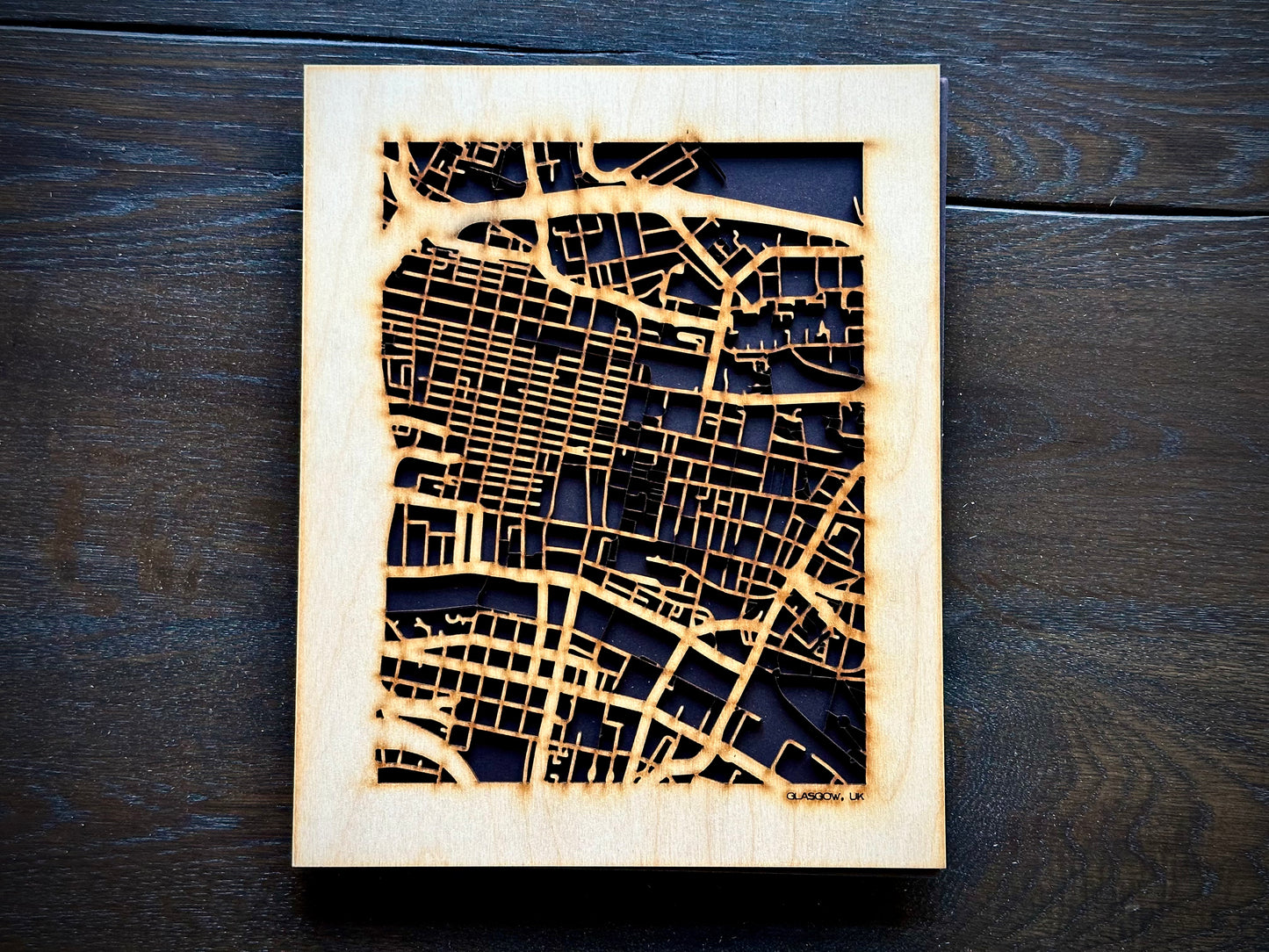 Glasgow, UK City Street Map | Modern Wood Wall Art in a Minimalist design. 2 sizes