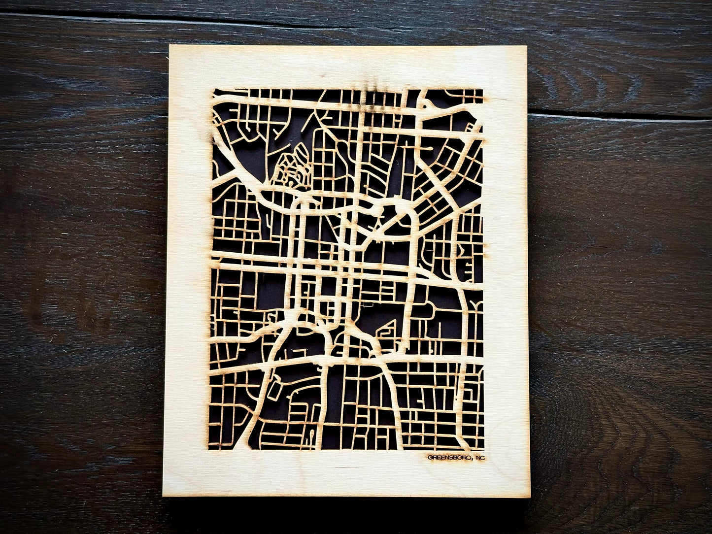Greensboro, NC City Street Map | Modern Wood Wall Art in a Minimalist design. 2 sizes