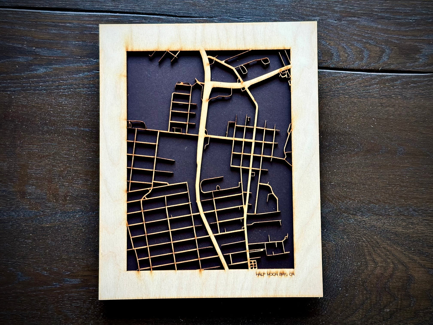 Half Moon Bay, CA City Street Map | Modern Wood Wall Art in a Minimalist design. 2 sizes