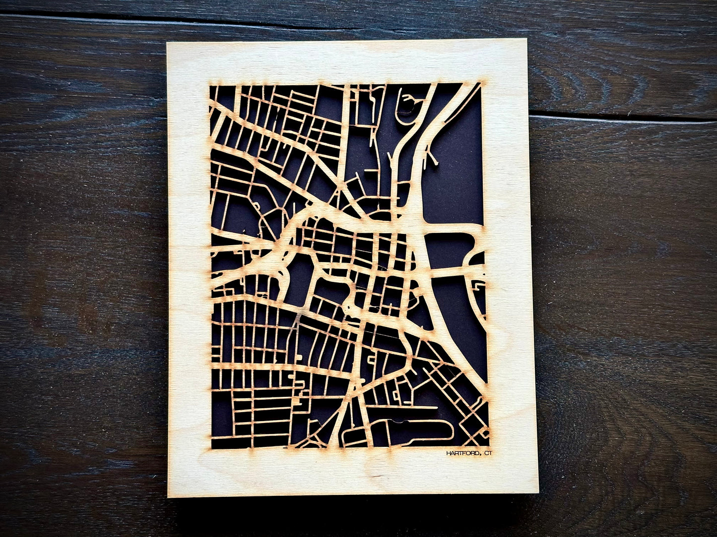 Hartford, CT City Street Map | Modern Wood Wall Art in a Minimalist design. 2 sizes