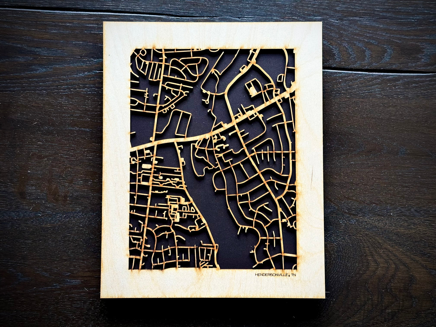 Hendersonville, TN City Street Map | Modern Wood Wall Art in a Minimalist design. 2 sizes
