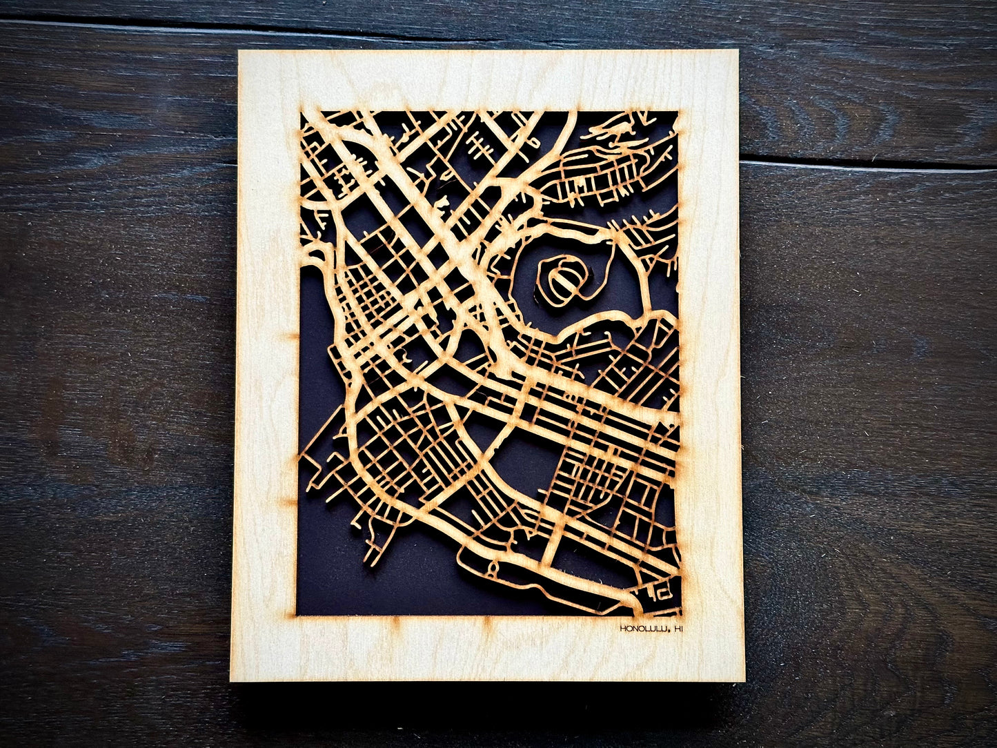 Honolulu, HI City Street Map | Modern Wood Wall Art in a Minimalist design. 2 sizes