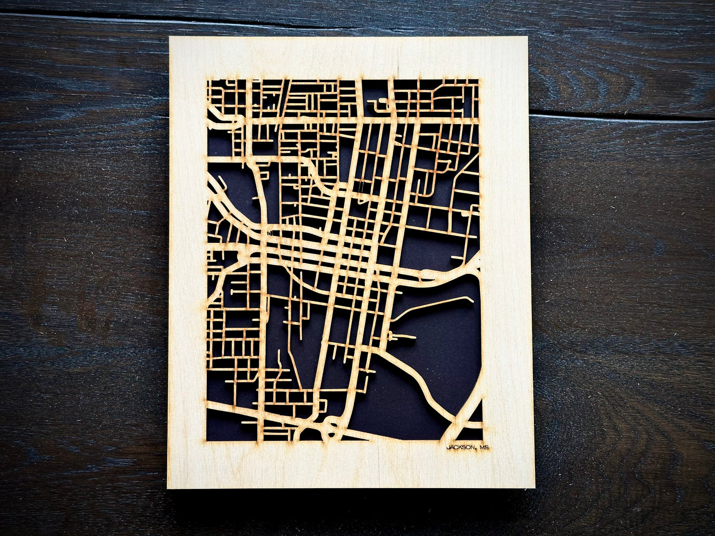 Jackson, MS City Street Map | Modern Wood Wall Art in a Minimalist design. 2 sizes