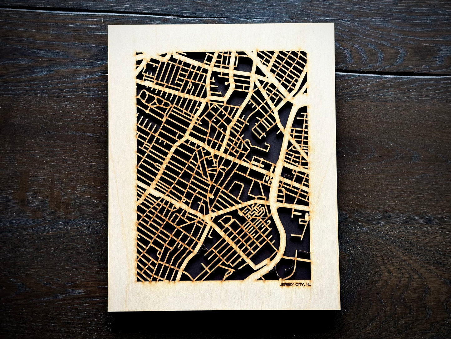 Jersey City, NJ City Street Map | Modern Wood Wall Art in a Minimalist design. 2 sizes