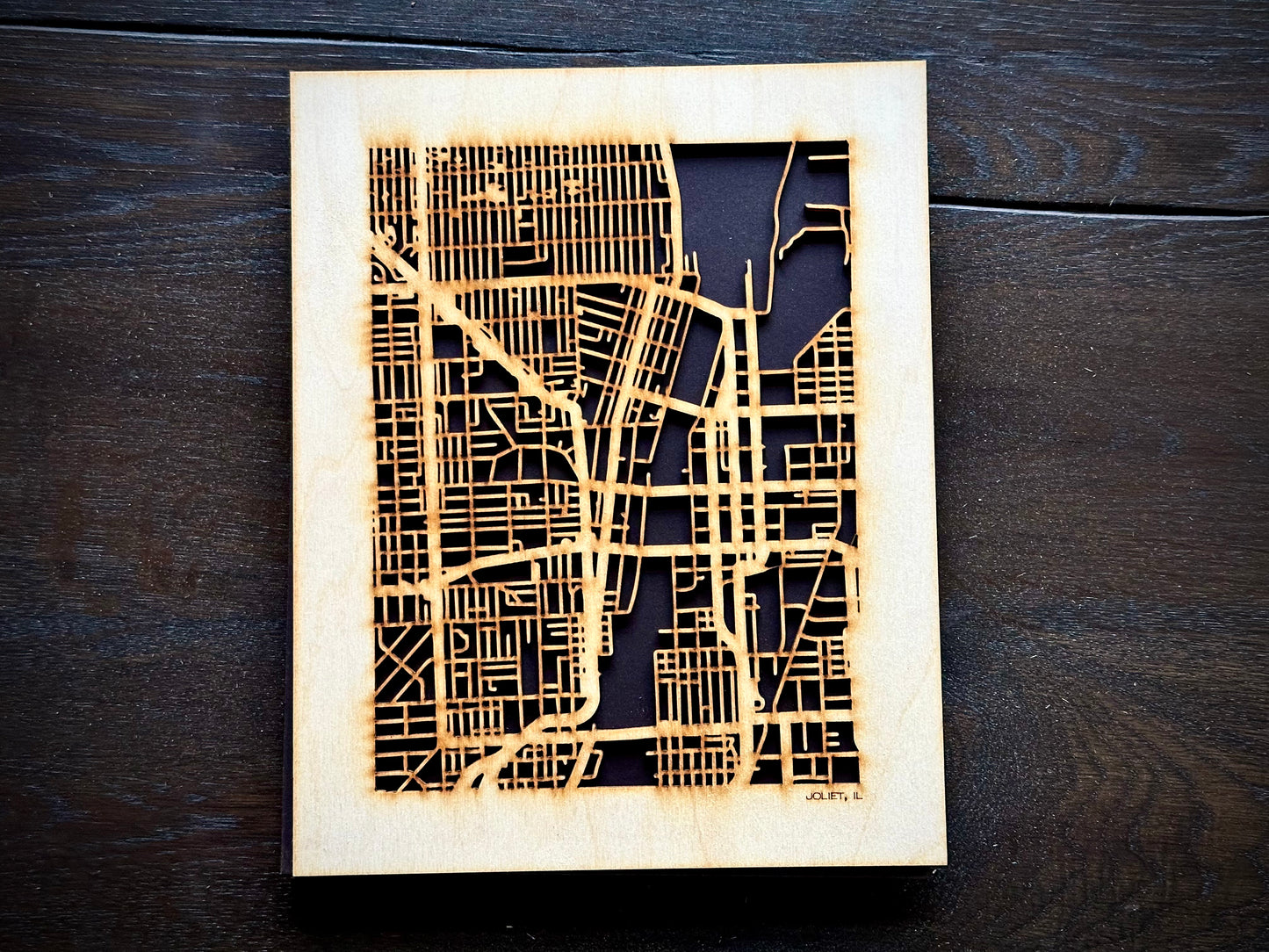 Joliet, IL City Street Map | Modern Wood Wall Art in a Minimalist design. 2 sizes