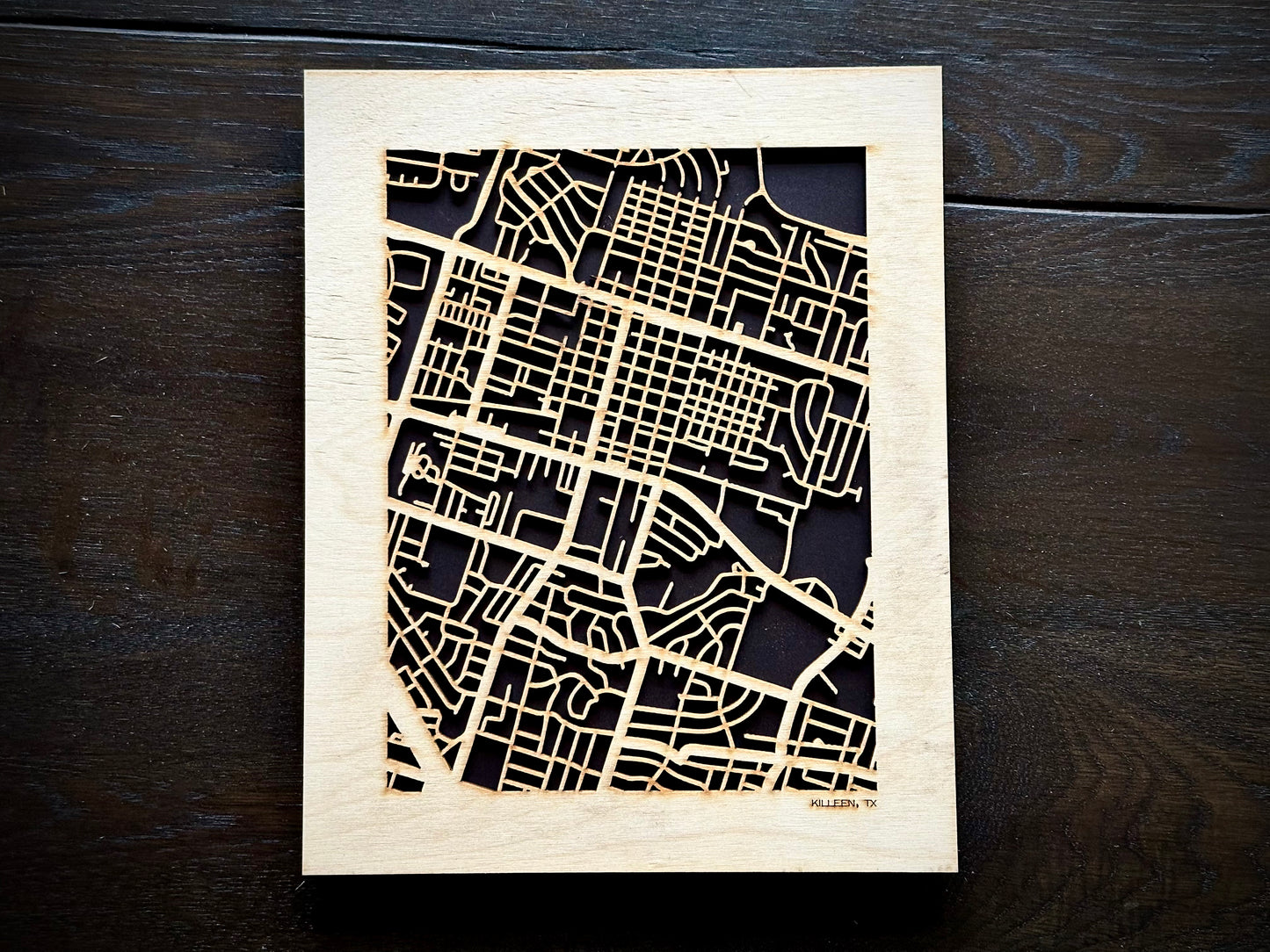 Killeen, TX City Street Map | Modern Wood Wall Art in a Minimalist design. 2 sizes