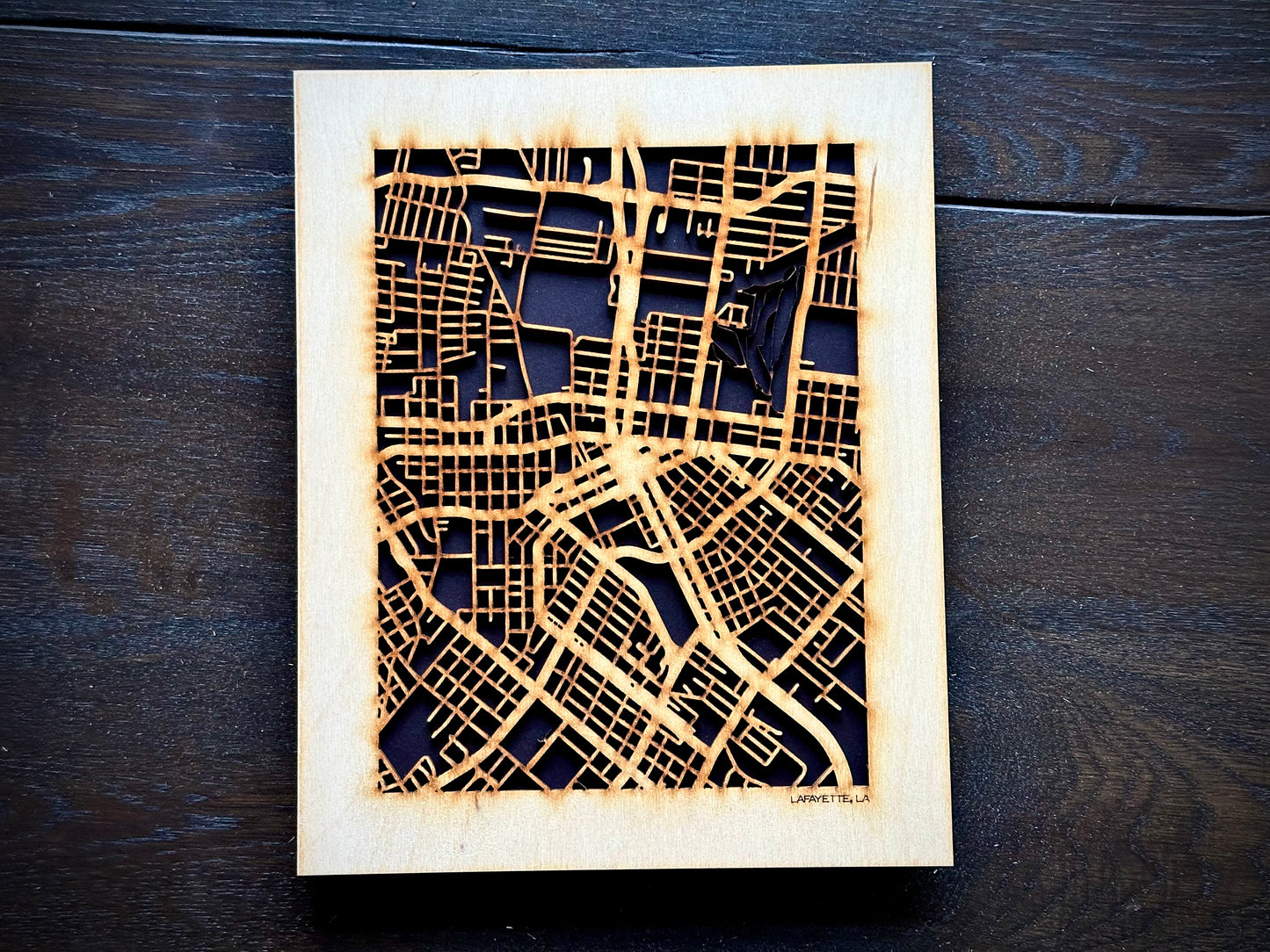 Lafayette, LA City Street Map | Modern Wood Wall Art in a Minimalist design. 2 sizes