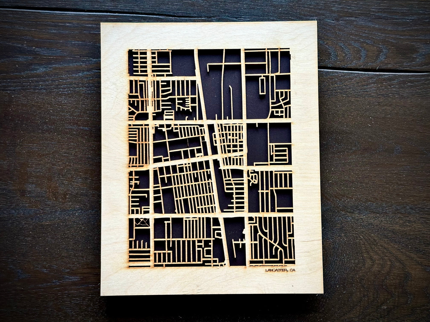Lancaster, CA City Street Map | Modern Wood Wall Art in a Minimalist design. 2 sizes