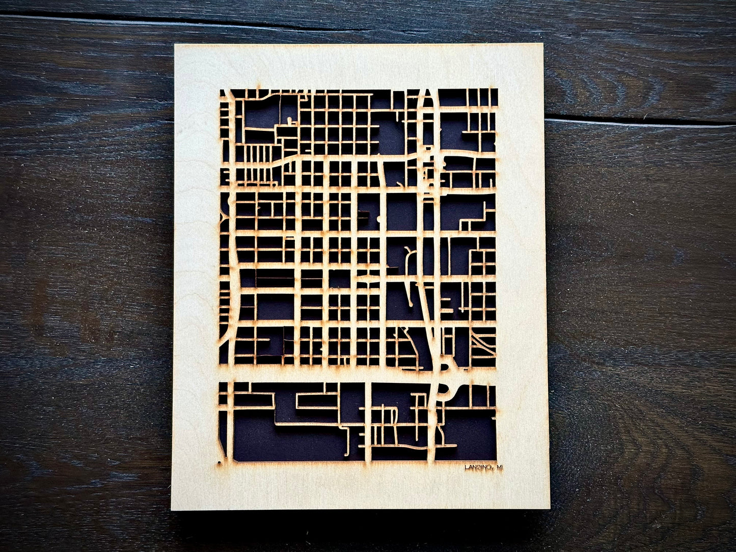 Lansing, MI City Street Map | Modern Wood Wall Art in a Minimalist design. 2 sizes