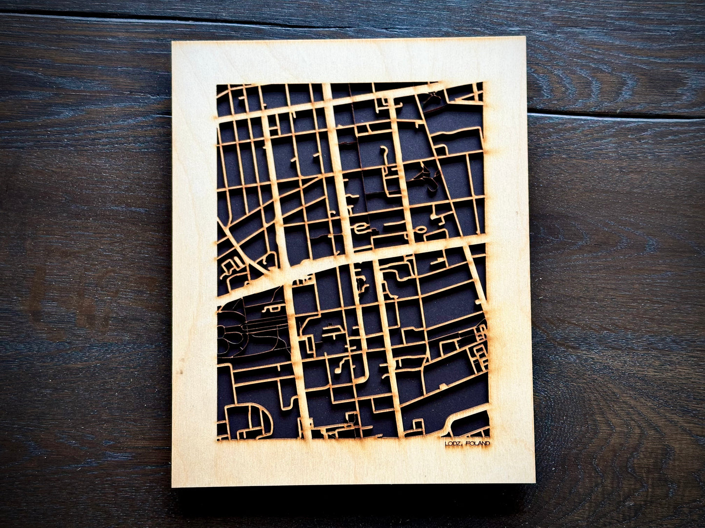 Lodz, Poland City Street Map | Modern Wood Wall Art in a Minimalist design. 2 sizes