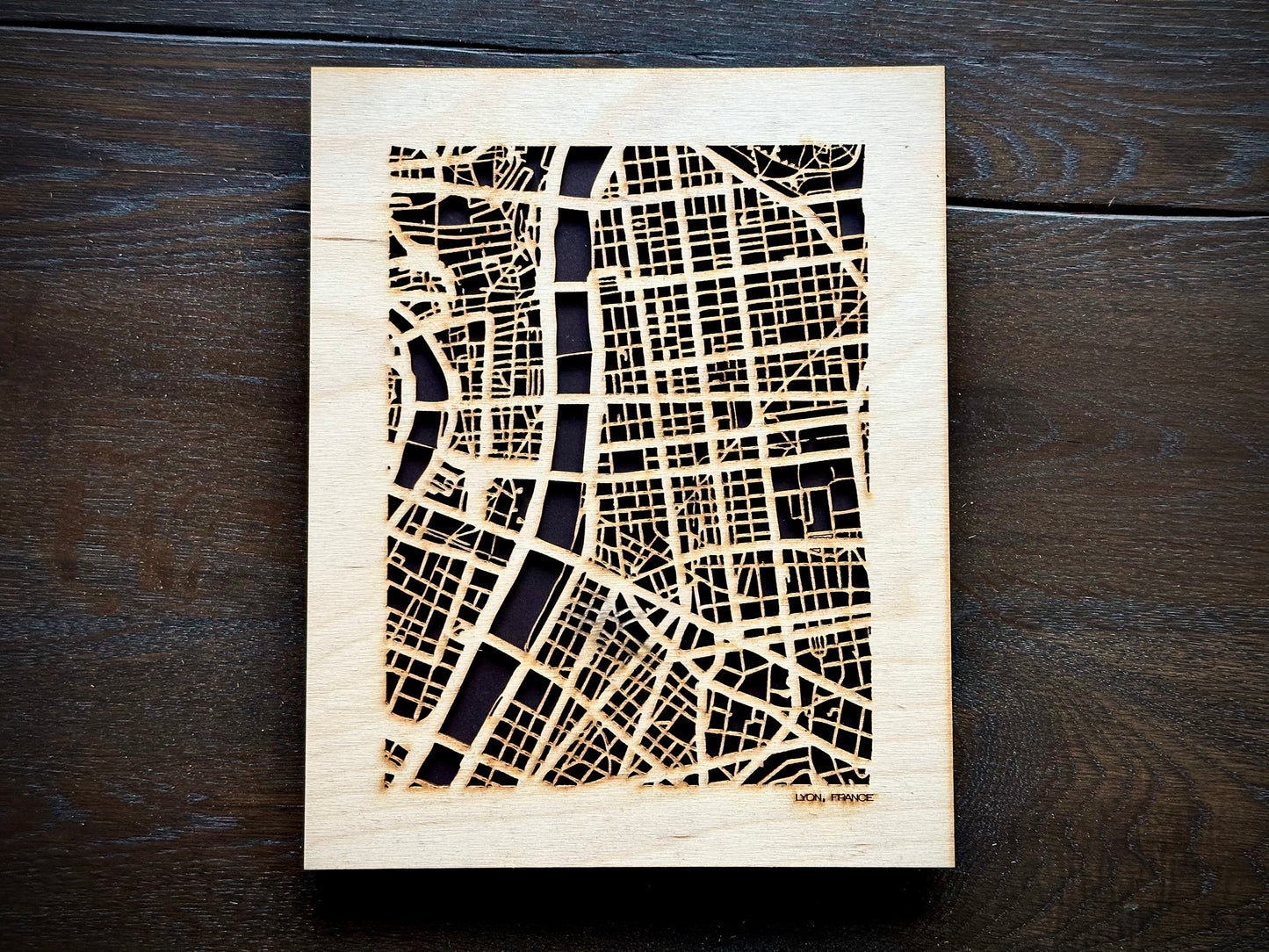 Lyon, France City Street Map | Modern Wood Wall Art in a Minimalist design. 2 sizes