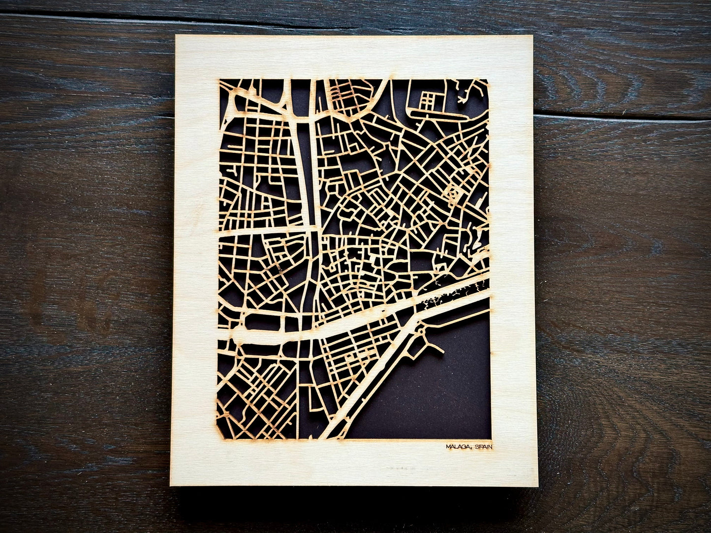 Malaga, Spain City Street Map | Modern Wood Wall Art in a Minimalist design. 2 sizes