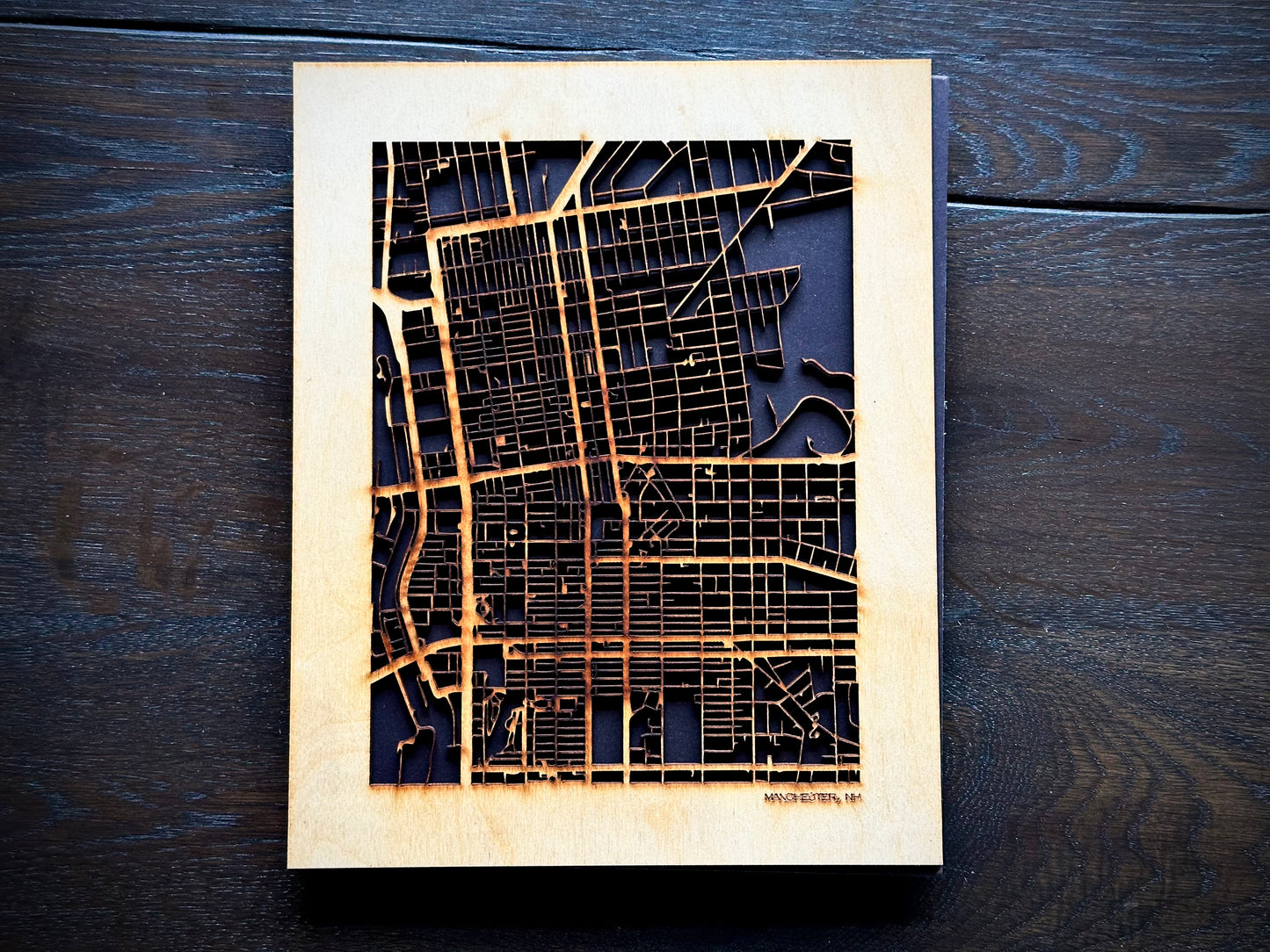 Manchester, NH City Street Map | Modern Wood Wall Art in a Minimalist design. 2 sizes