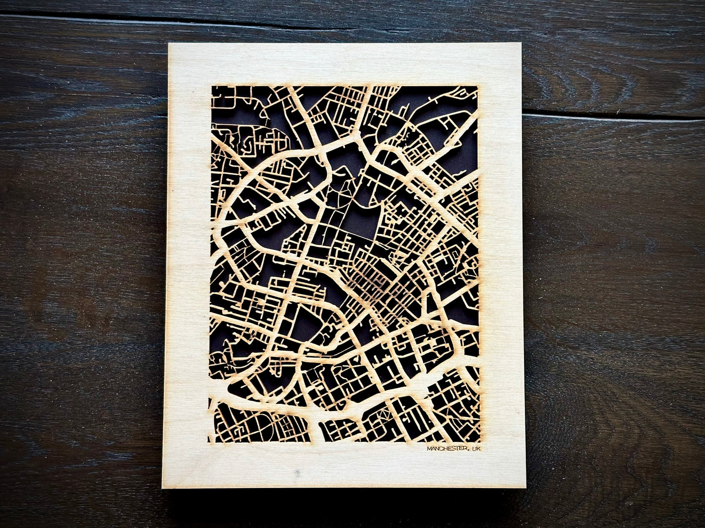 Manchester, UK City Street Map | Modern Wood Wall Art in a Minimalist design. 2 sizes