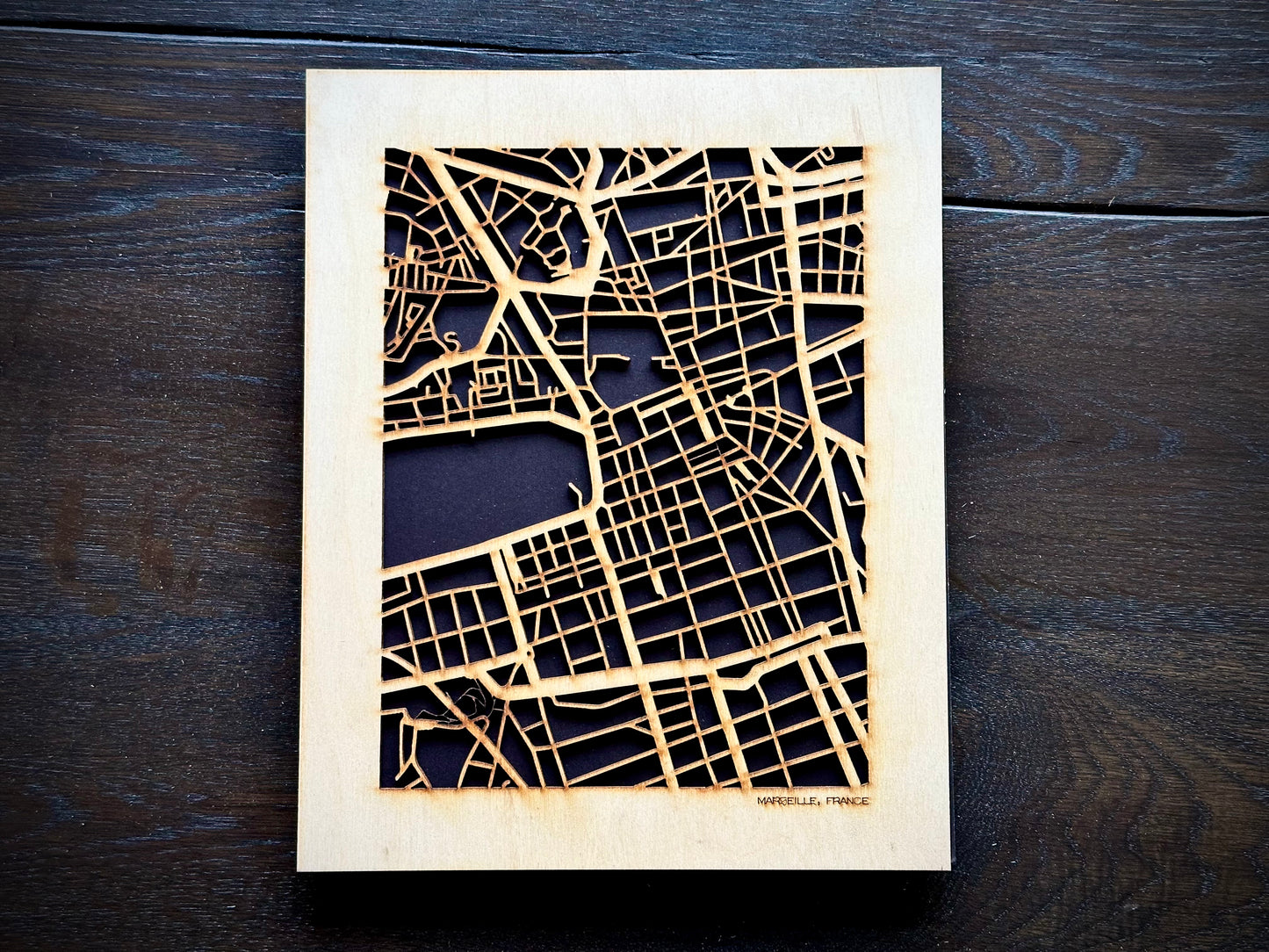 Marseille, France City Street Map | Modern Wood Wall Art in a Minimalist design. 2 sizes