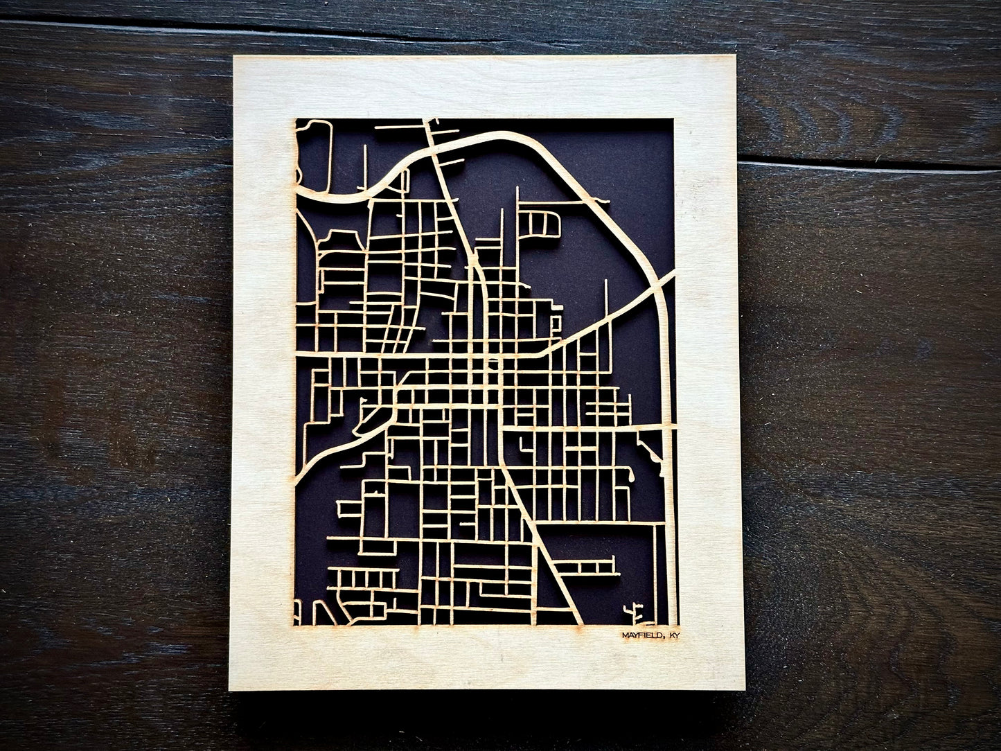 Mayfield, KY City Street Map | Modern Wood Wall Art in a Minimalist design. 2 sizes