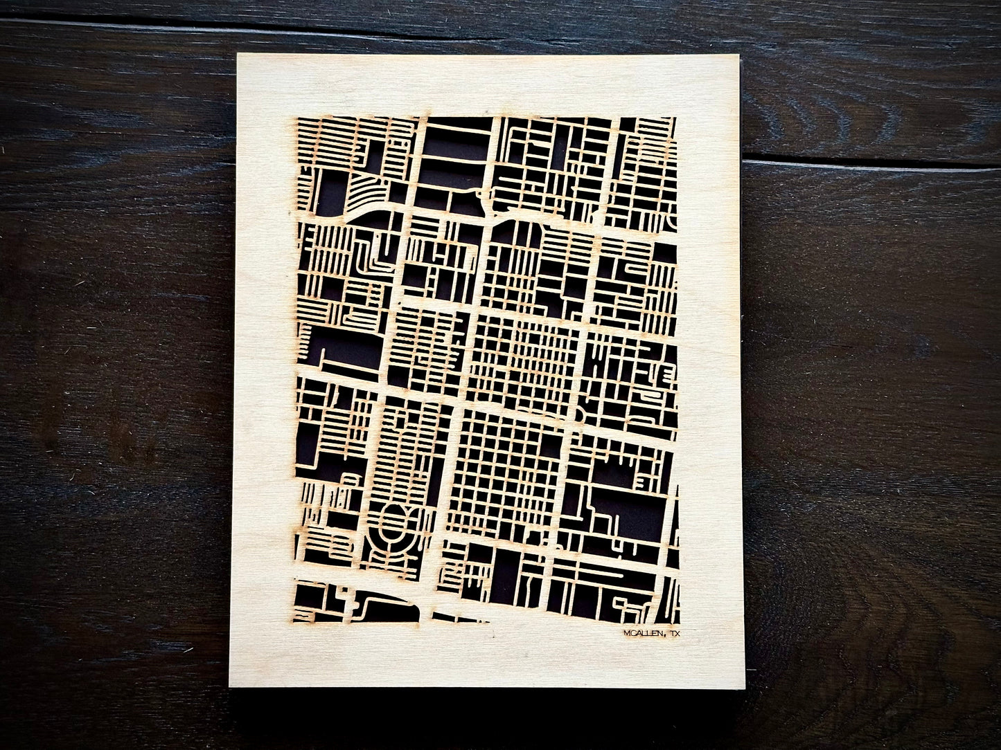 McAllen, TX City Street Map | Modern Wood Wall Art in a Minimalist design. 2 sizes