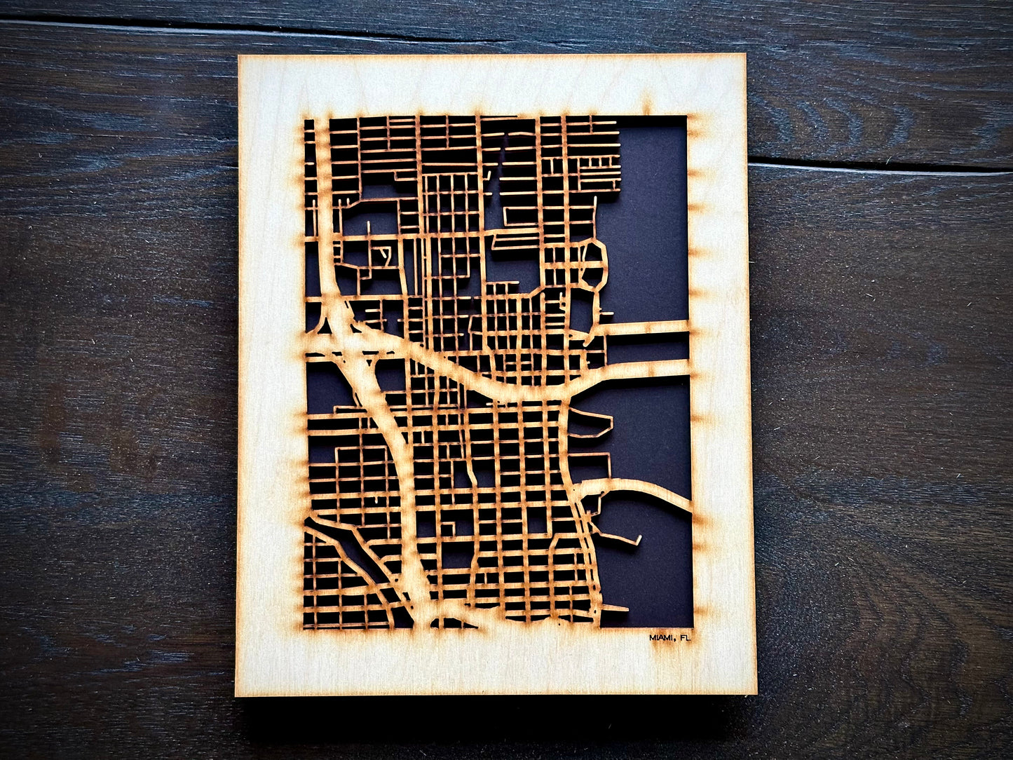 Miami, FL City Street Map | Modern Wood Wall Art in a Minimalist design. 3 sizes