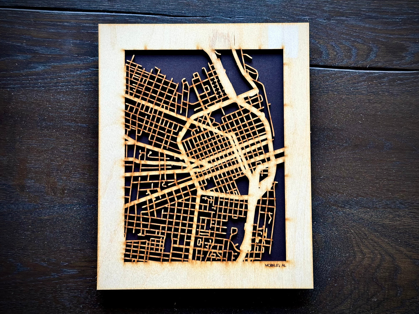 Mobile, AL City Street Map | Modern Wood Wall Art in a Minimalist design. 2 sizes