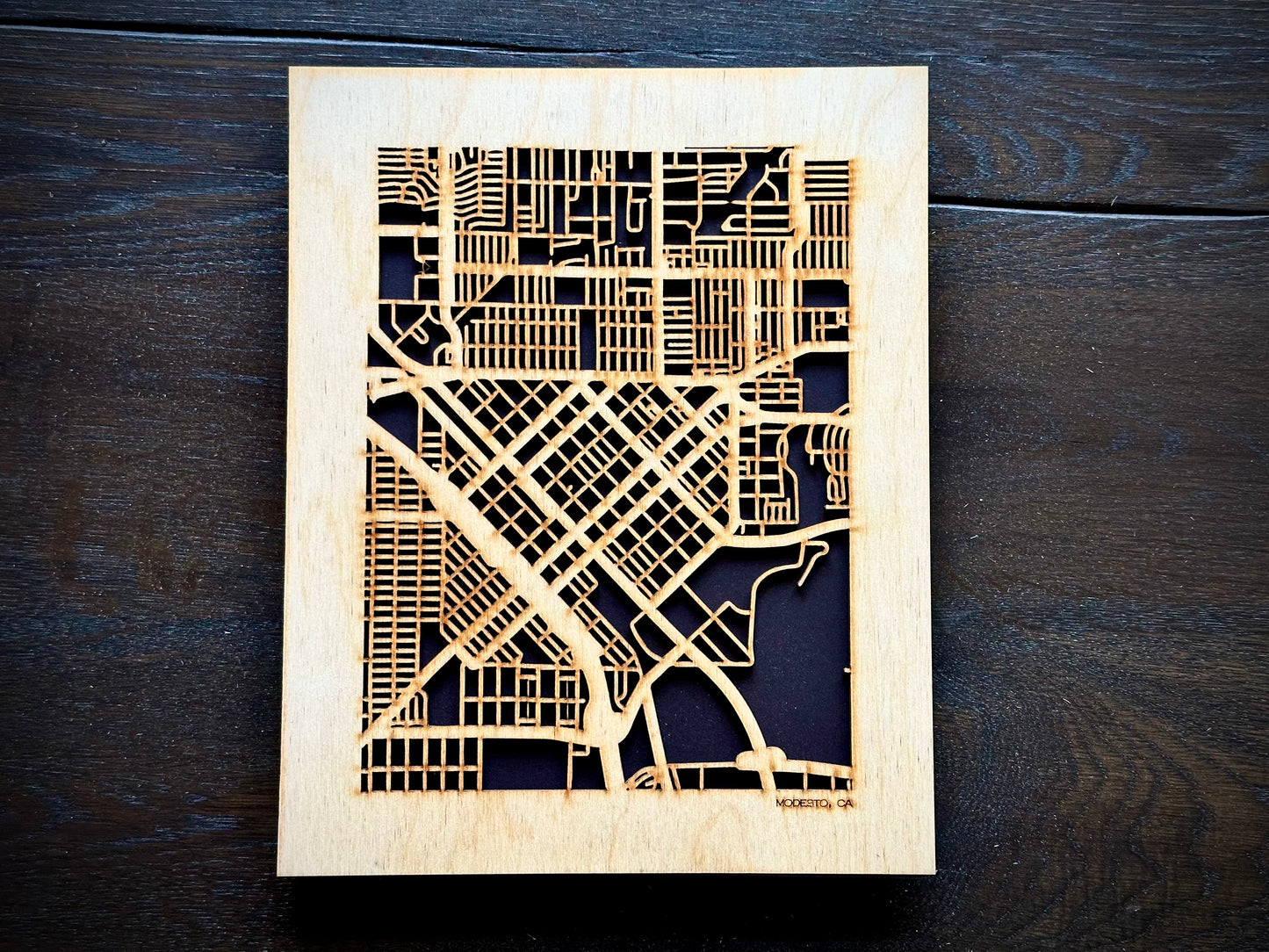 Modesto, CA City Street Map | Modern Wood Wall Art in a Minimalist design. 2 sizes