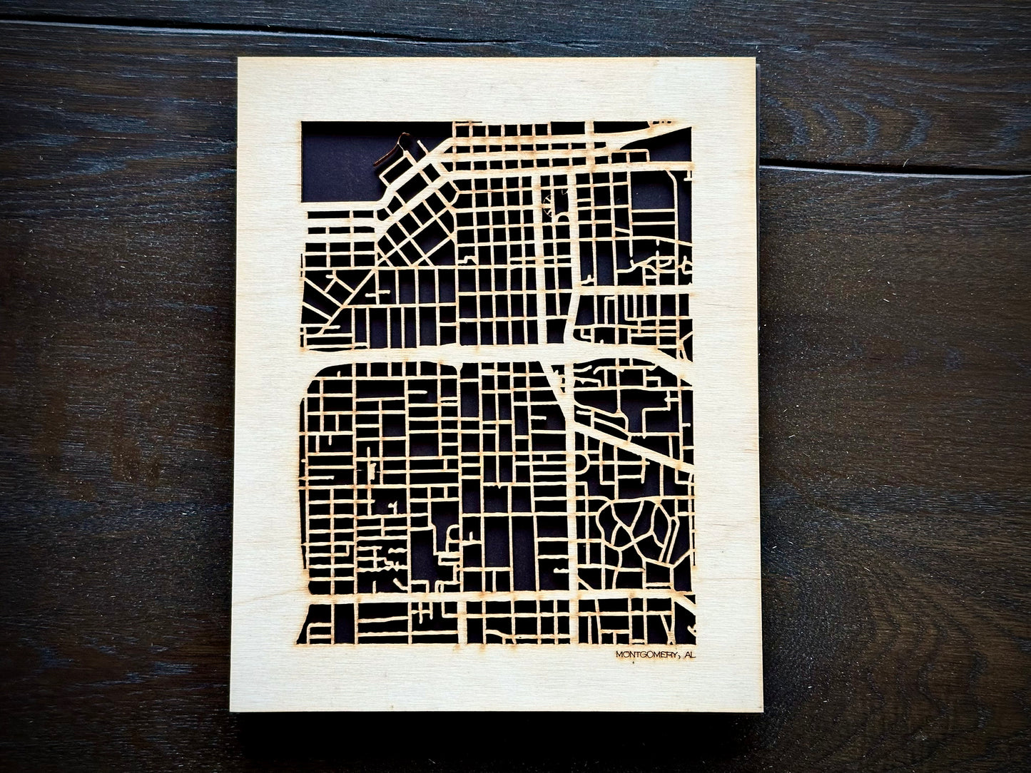 Montgomery, AL City Street Map | Modern Wood Wall Art in a Minimalist design. 2 sizes