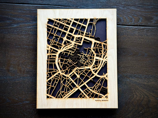 Munich, Germany City Street Map | Modern Wood Wall Art in a Minimalist design. 2 sizes