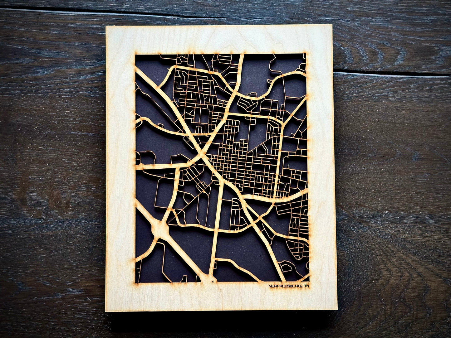 Murfreesboro, TN City Street Map | Modern Wood Wall Art in a Minimalist design. 2 sizes