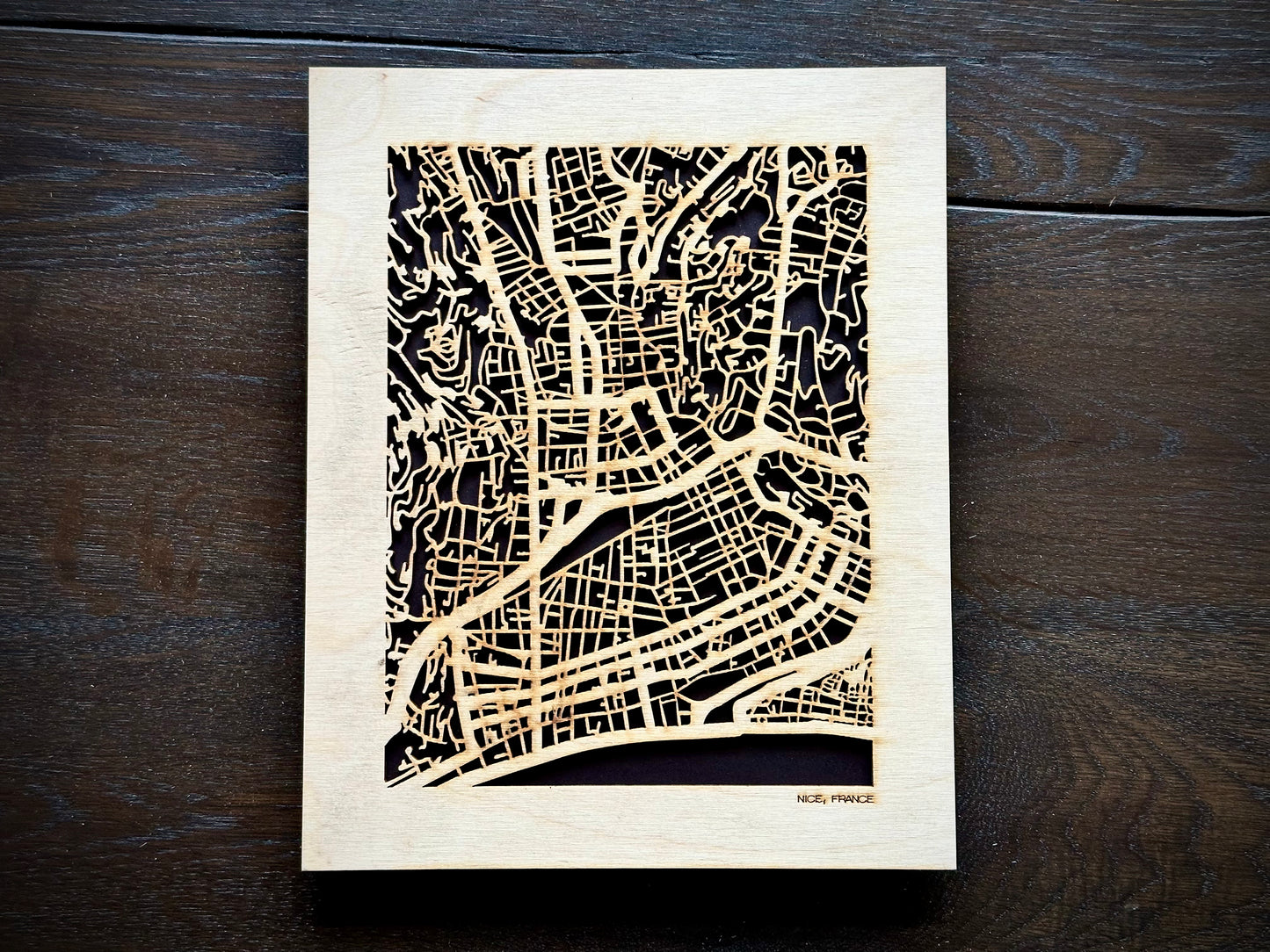 Nice, France City Street Map | Modern Wood Wall Art in a Minimalist design. 2 sizes