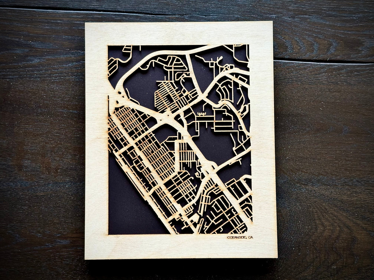 Oceanside, CA City Street Map | Modern Wood Wall Art in a Minimalist design. 2 sizes