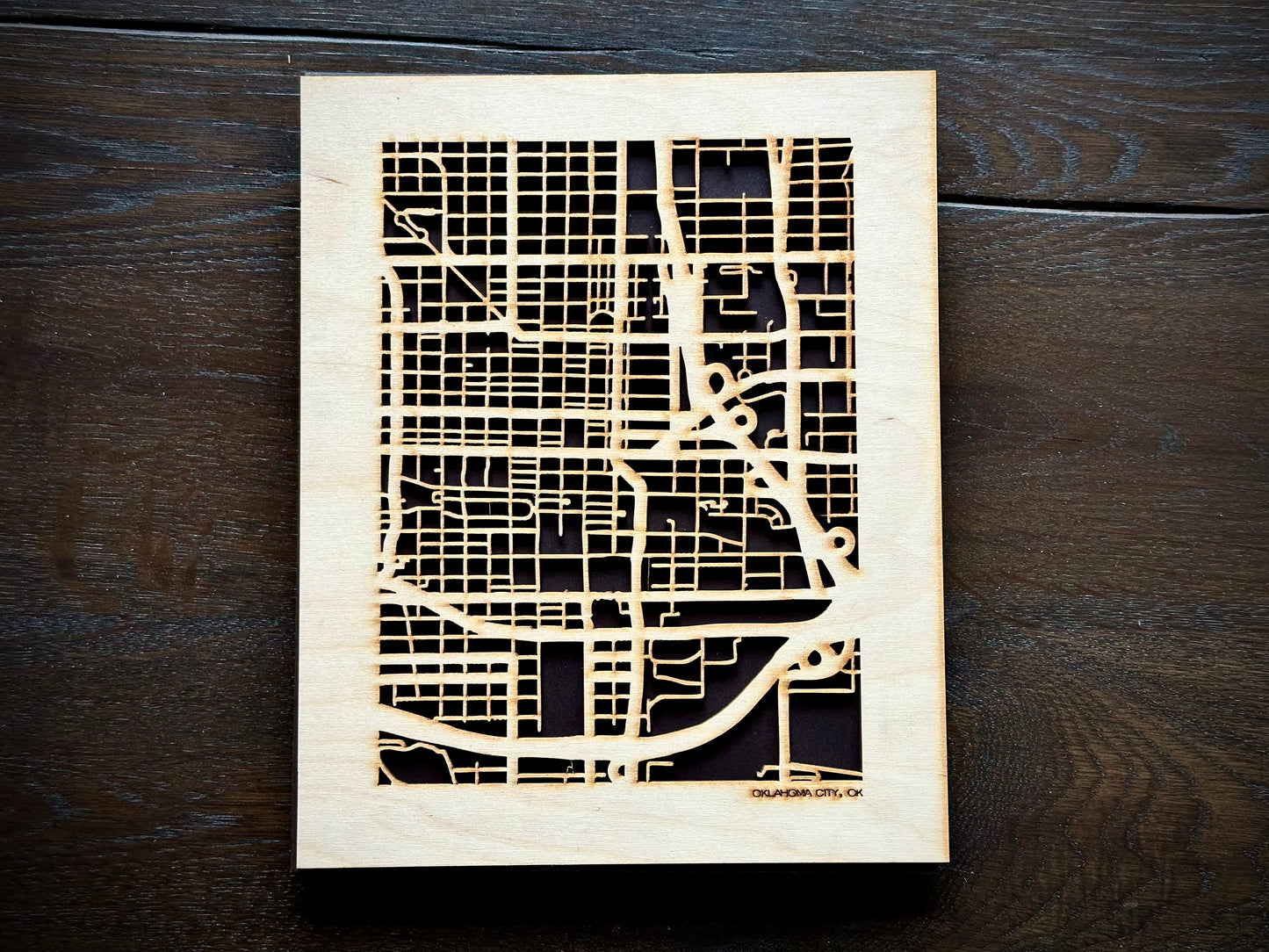 Oklahoma City, OK City Street Map | Modern Wood Wall Art in a Minimalist design. 2 sizes