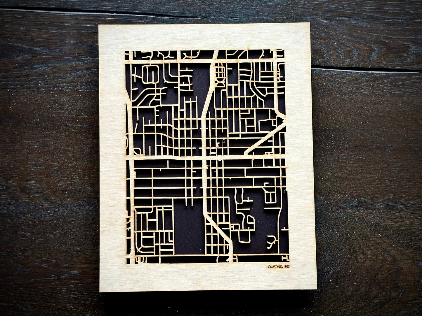 Olathe, KS City Street Map | Modern Wood Wall Art in a Minimalist design. 2 sizes