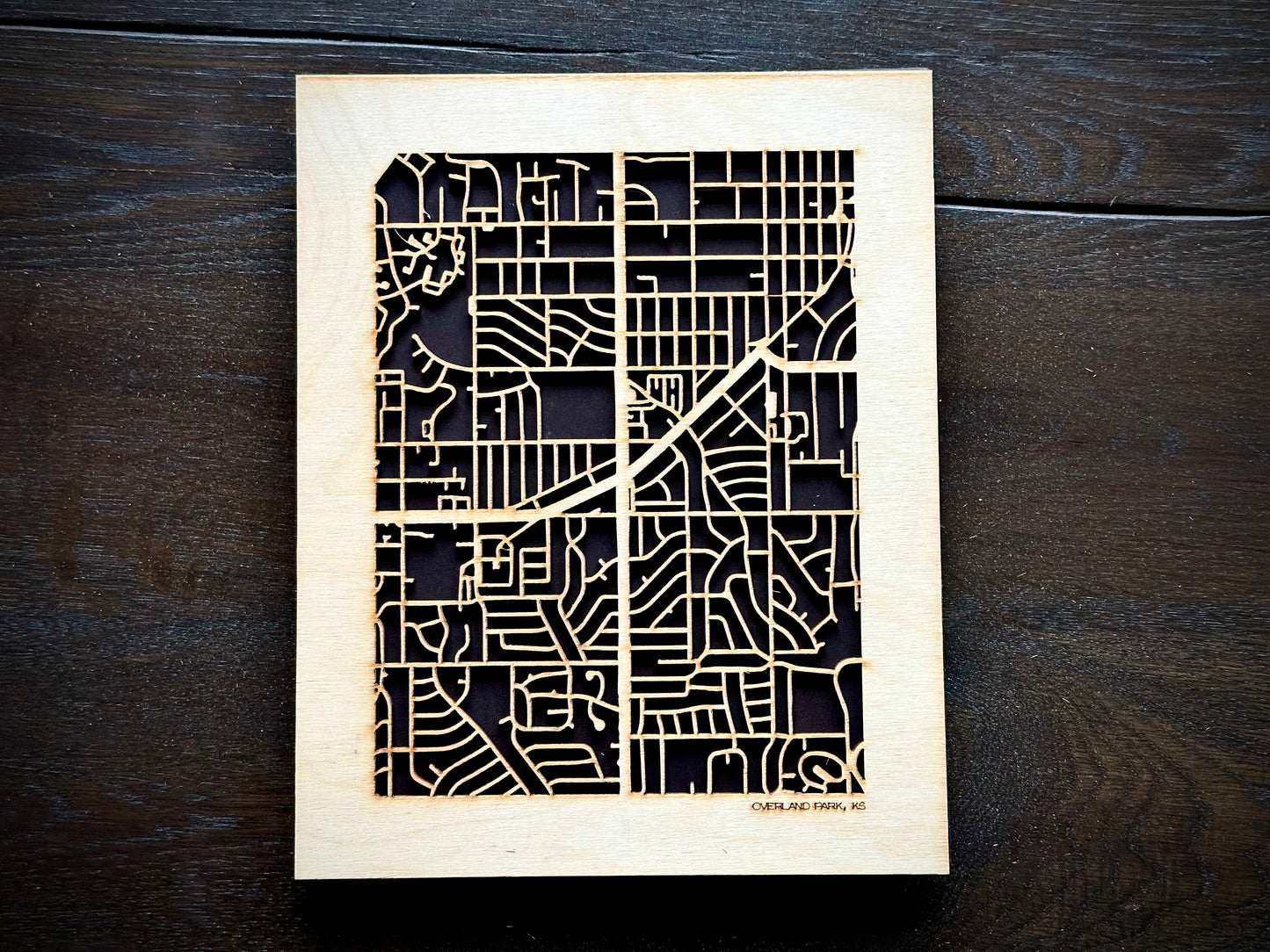Overland Park, KS City Street Map | Modern Wood Wall Art in a Minimalist design. 2 sizes