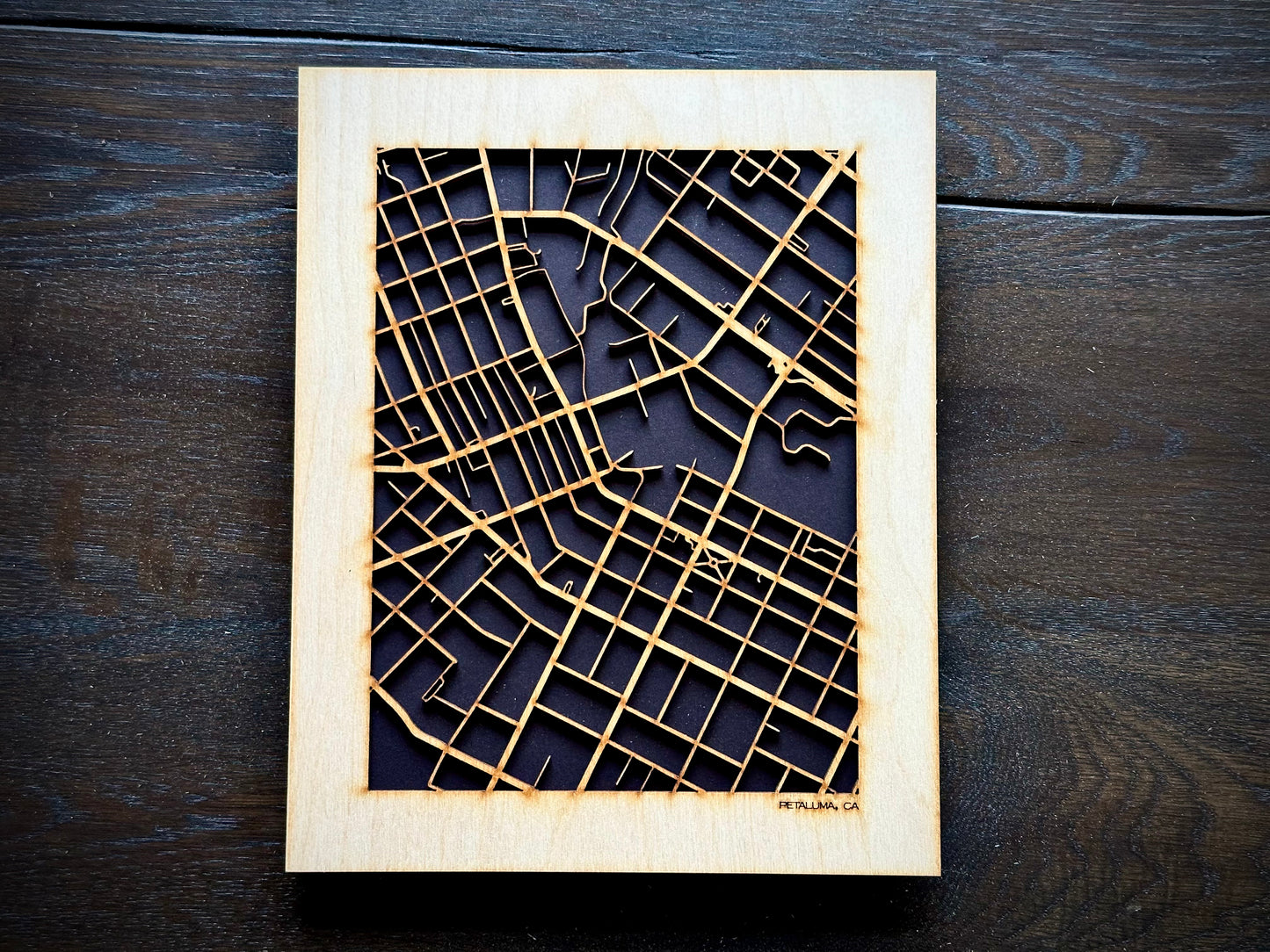Petaluma, CA City Street Map | Modern Wood Wall Art in a Minimalist design. 2 sizes